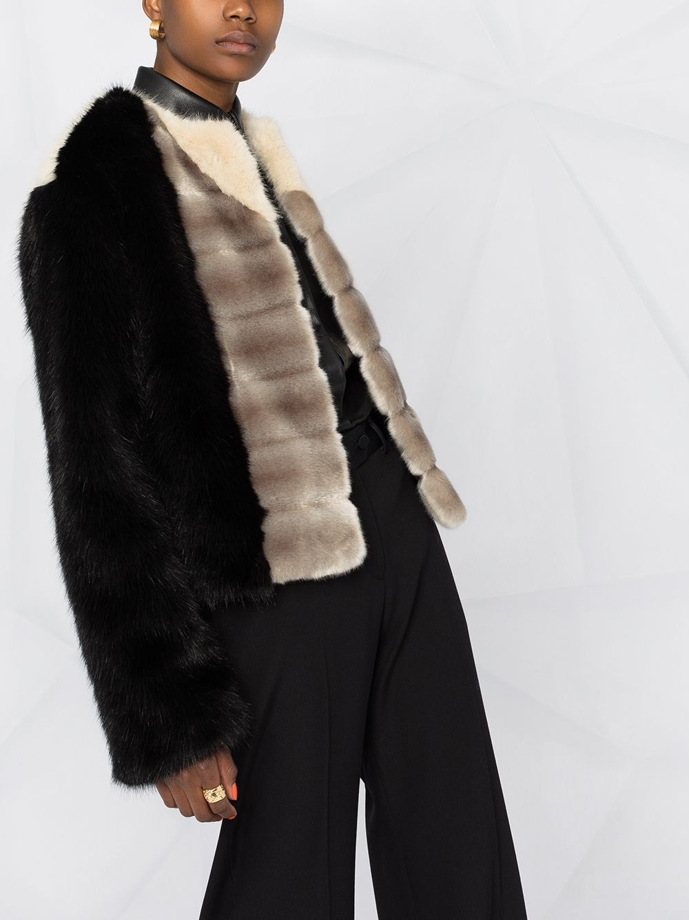 panelled faux-fur jacket - 5