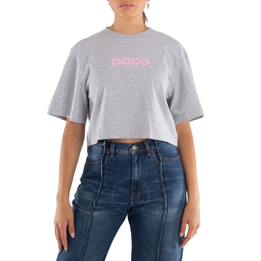 Rabanne Logo Print Cropped Cotton T-Shirt - 3