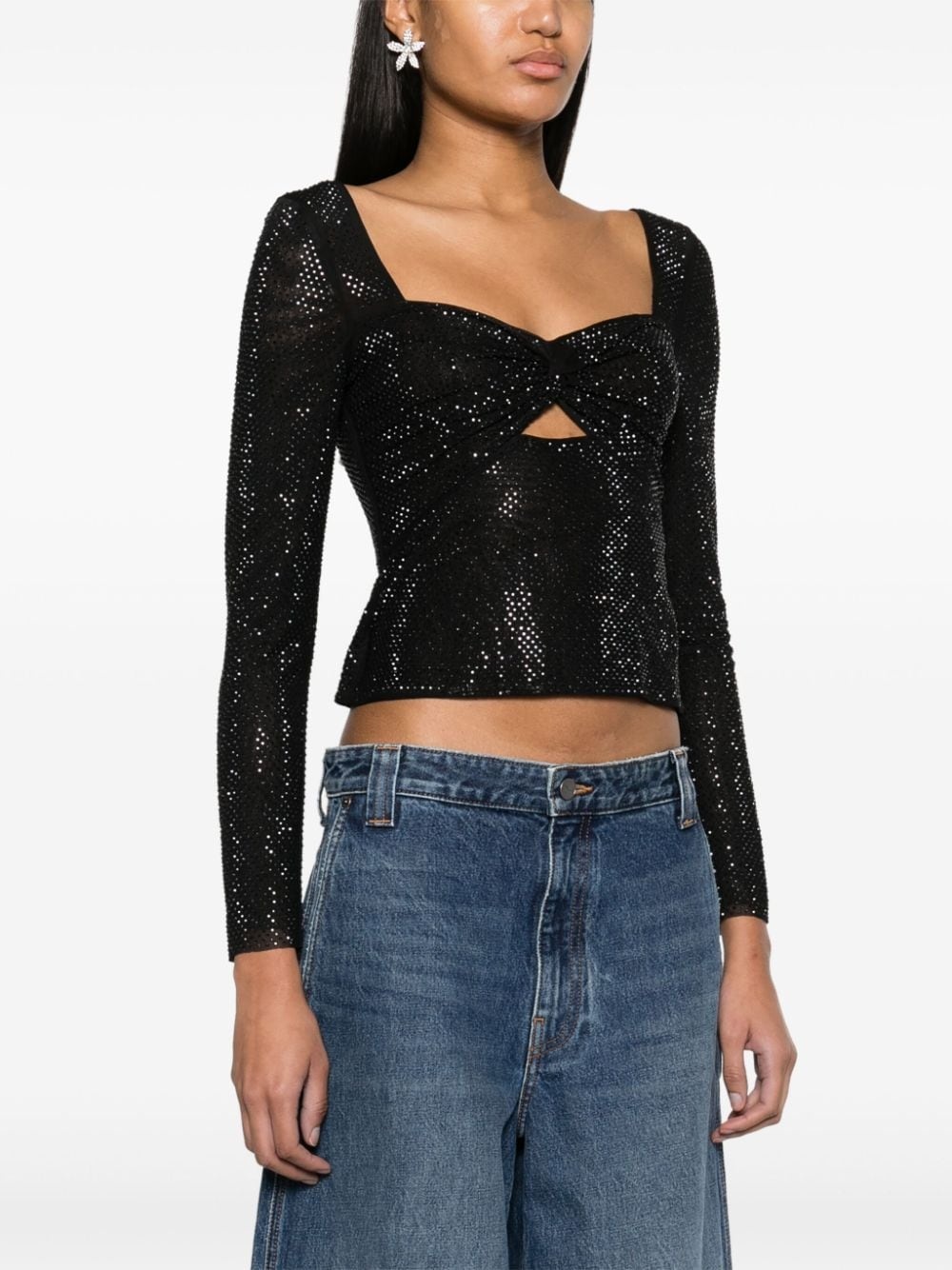 rhinestoned sweetheart-neck top - 3