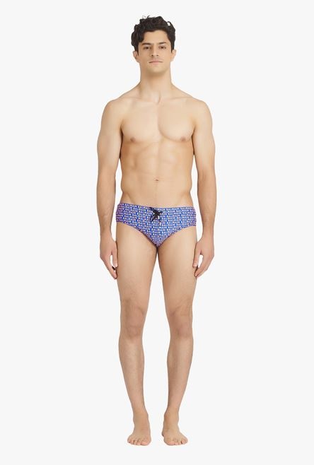 Bicolor electric blue and orange swim briefs with Balmain monogram - 4