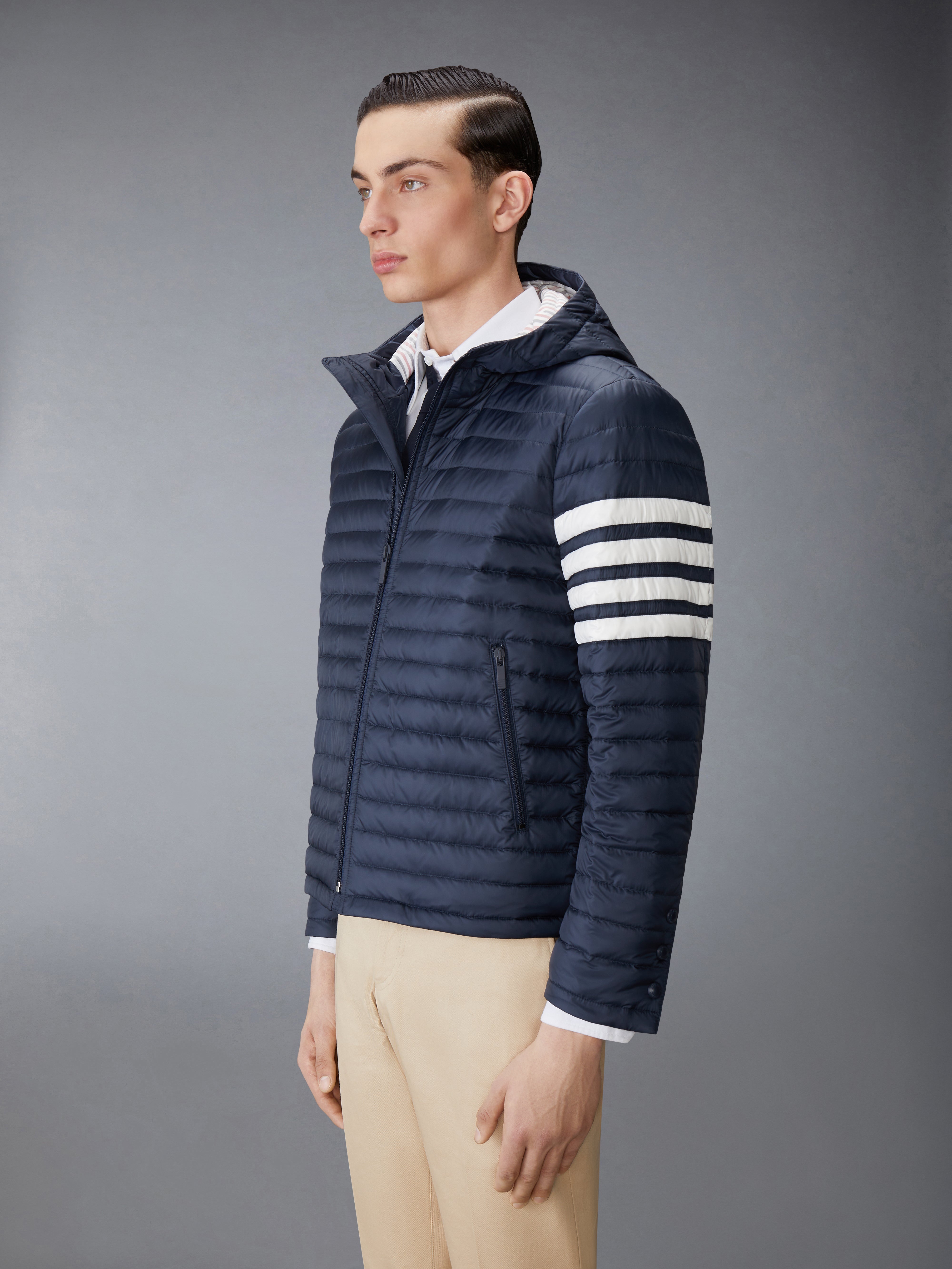 MATTE FINISH NYLON DOWN FILL QUILTED 4-BAR HOOD JACKET - 5
