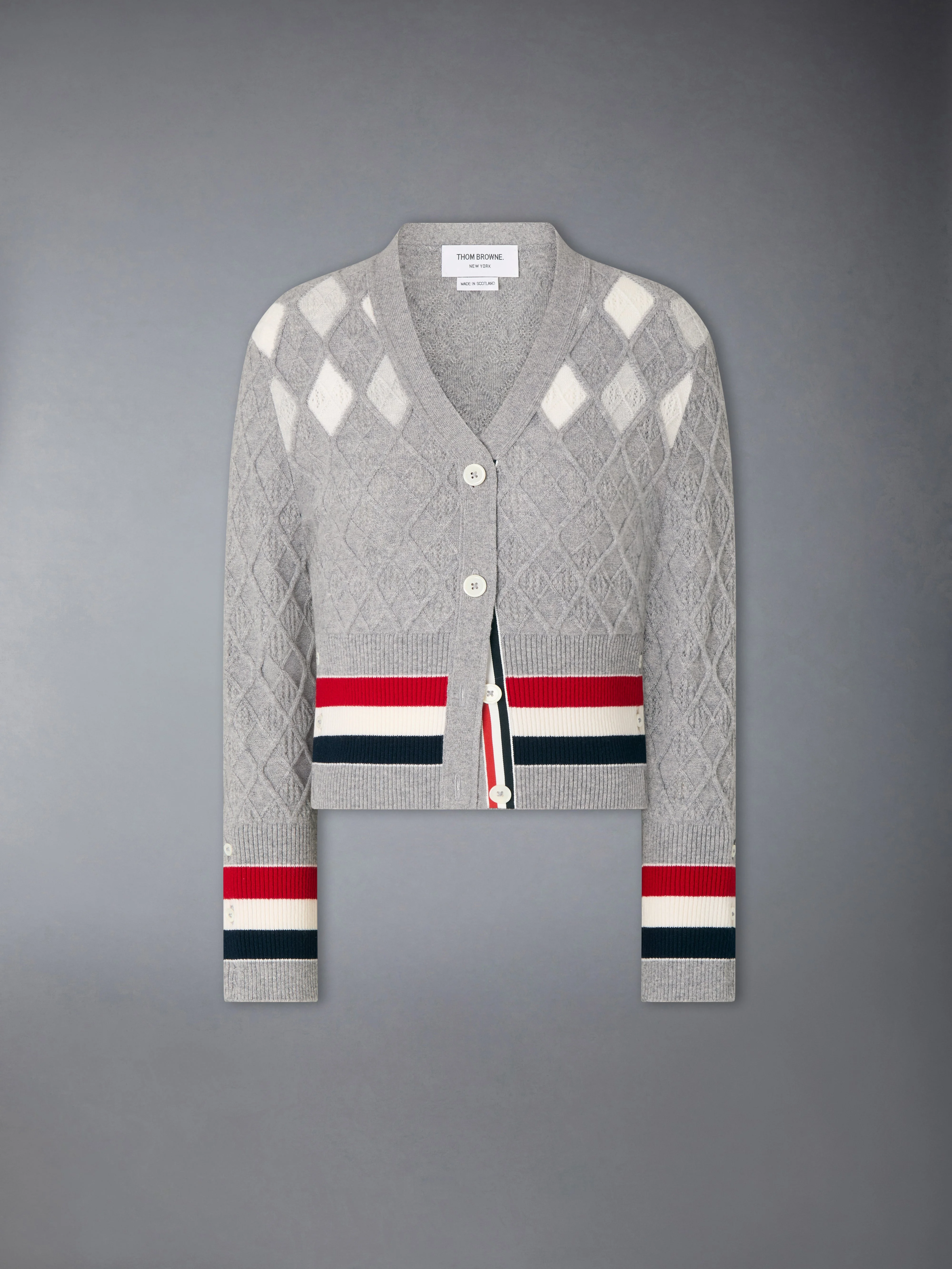 CASHMERE INTARSIA ARGYLE POINTELLE SHRUNKEN CARDIGAN - 1
