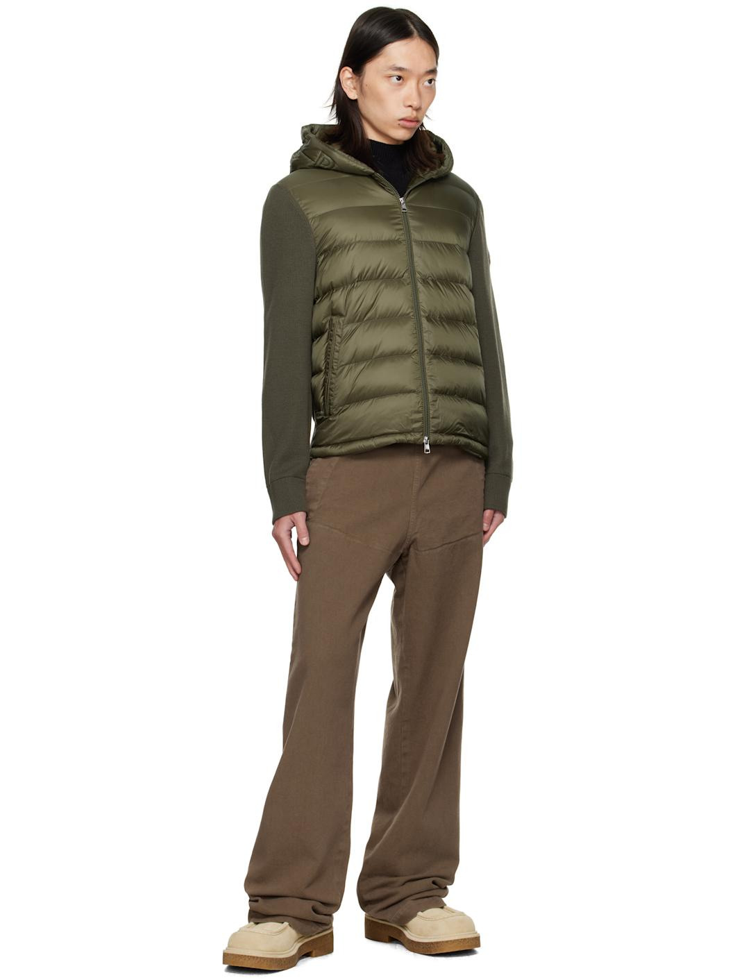 Khaki Padded Wool Zip-Up Down Hoodie - 5