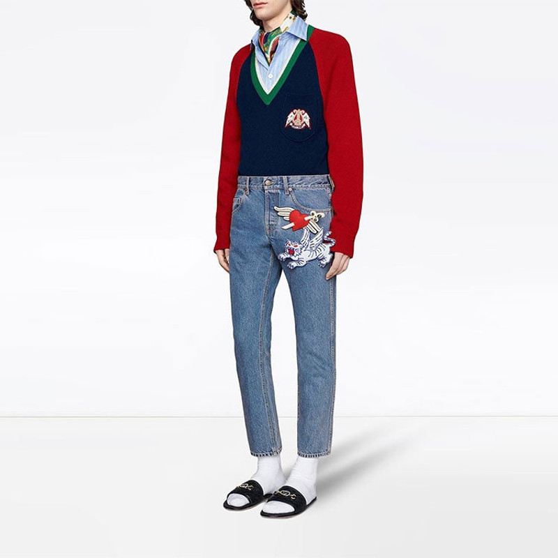 GUCCI Gucci V-neck Wool Sweater With Lyre 'Blue' 575504-XKATG-4278 outlook