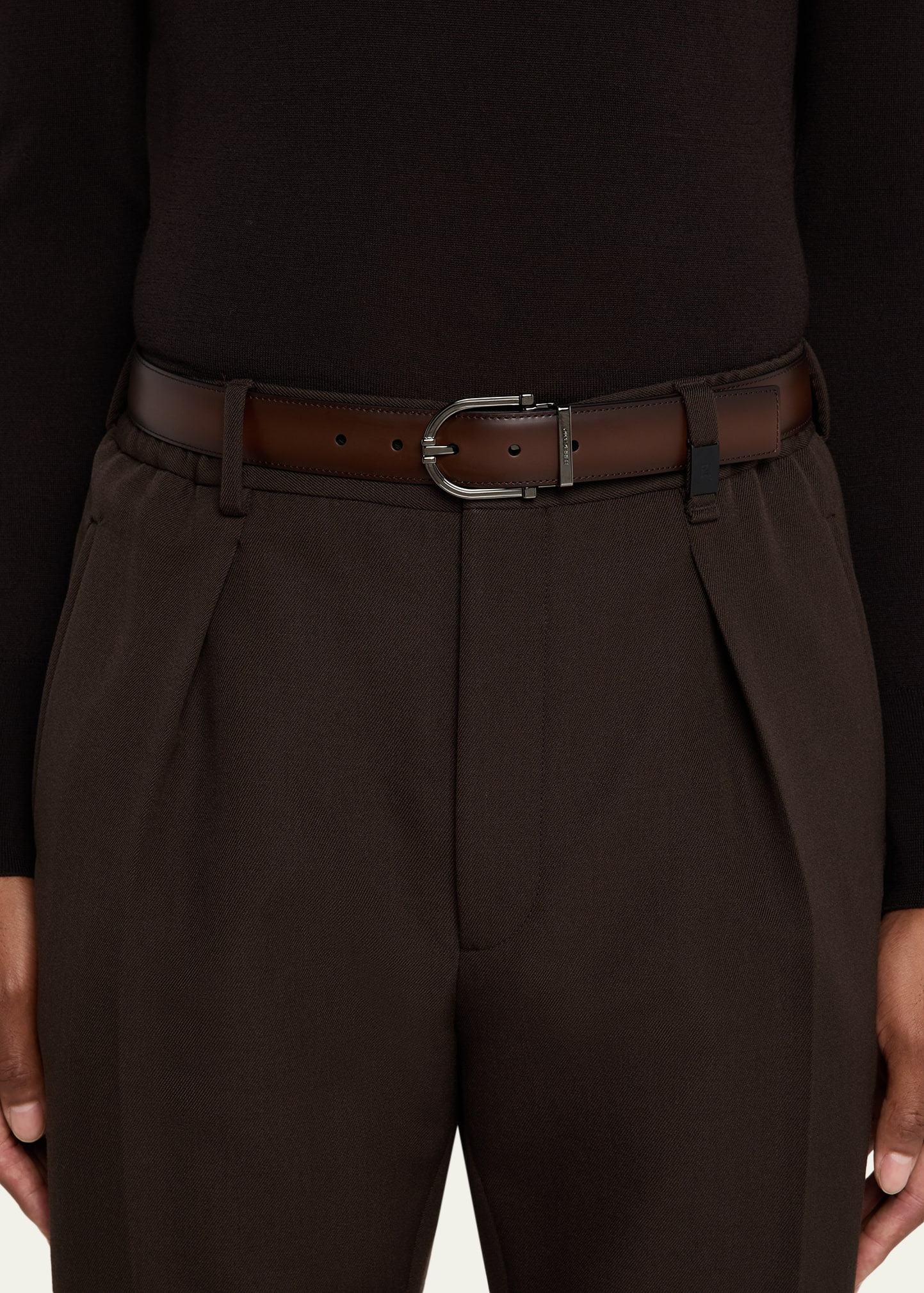 Men's Reversible Leather Curve-Buckle Belt - 2