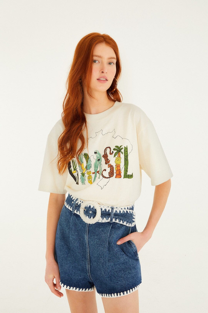 Denim Crochet Embroidery Belted Shorts 1