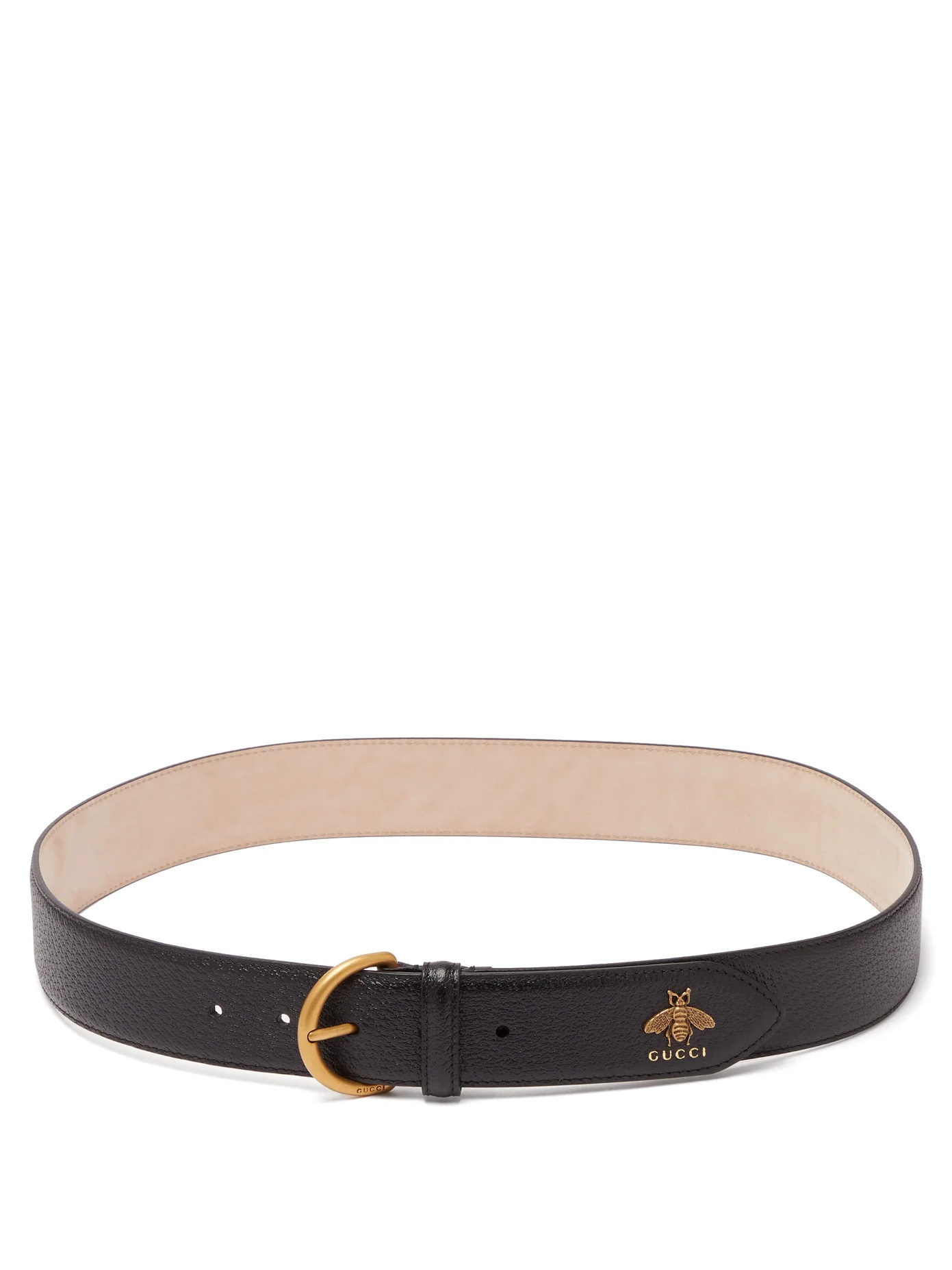 Metal bee detail grained-leather belt - 4