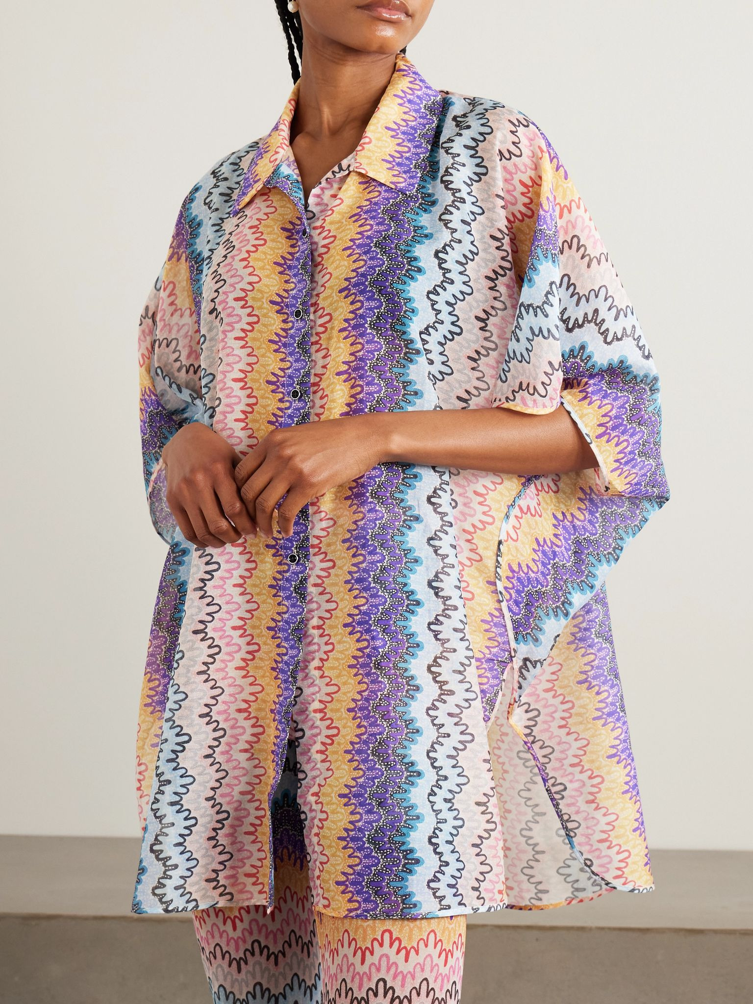 Printed cotton and silk-blend shirt Pink - 3