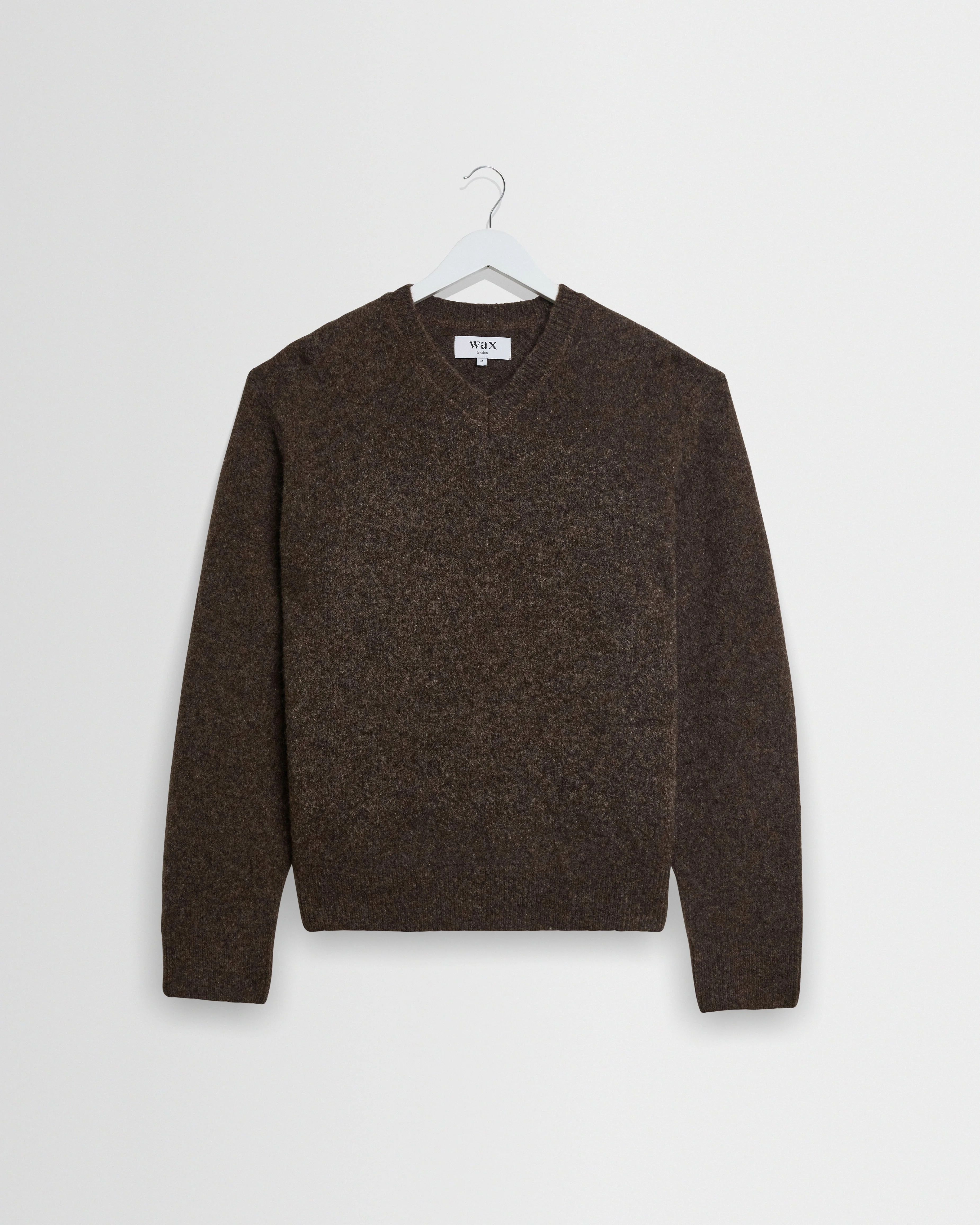 Kemp - Brown Brushed Fluffy V-Neck Jumper - 1