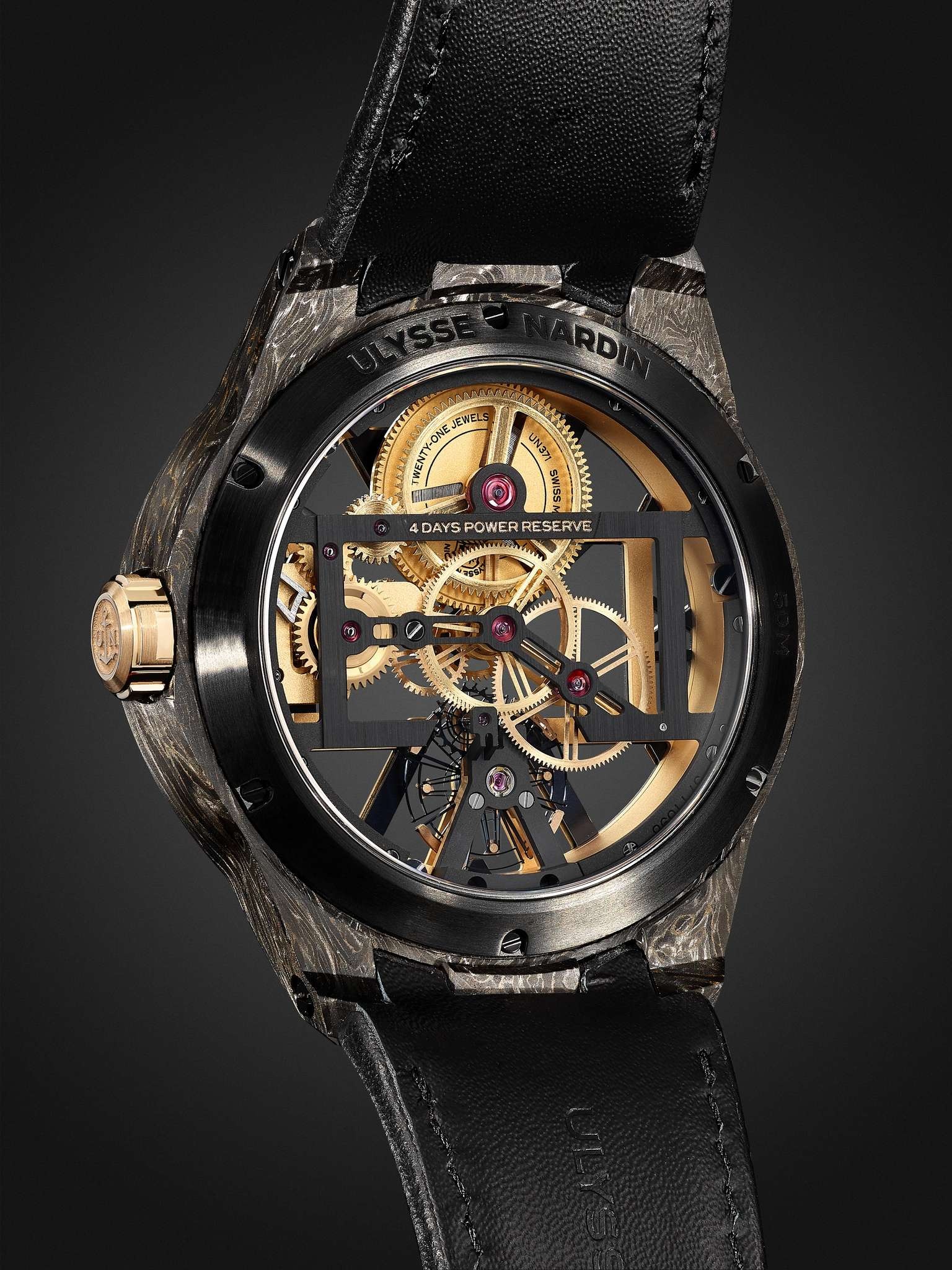 Skeleton X Hand-Wound 43mm Carbonium Gold and Full-Grain Leather Watch - 5