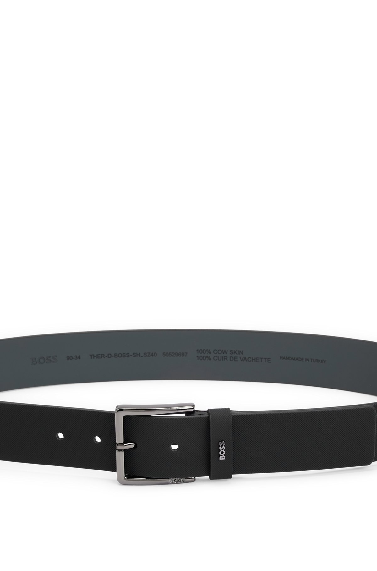 EMBOSSED-LEATHER BELT WITH PIN BUCKLE AND LOGO KEEPER - 3