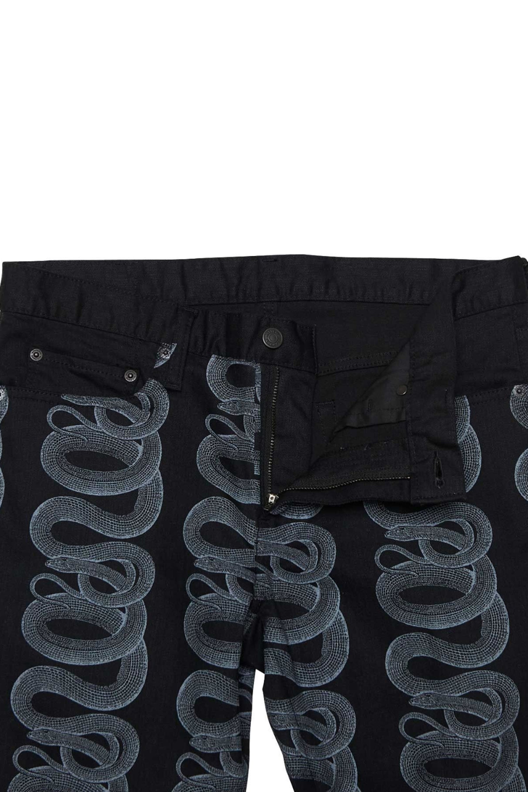 SNAKE LOOP PATTERN SLIM DENIM PANTS / BLK - 3
