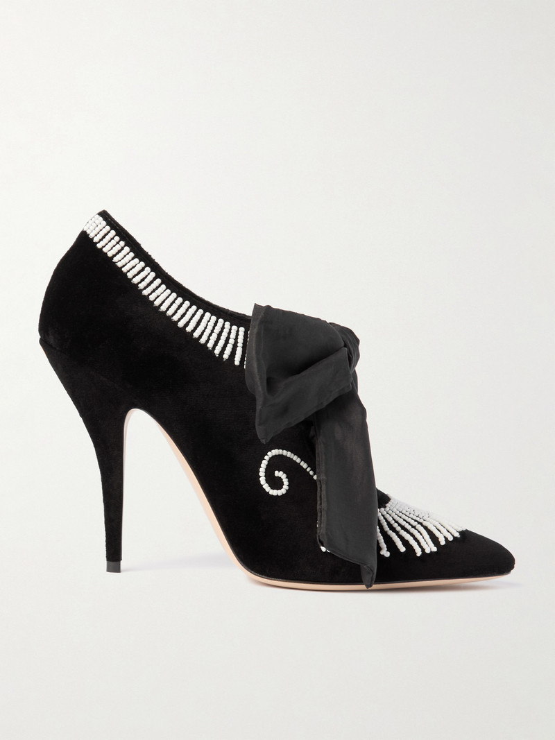 Rockoco Embellished Taffeta-trimmed Suede Pumps 1