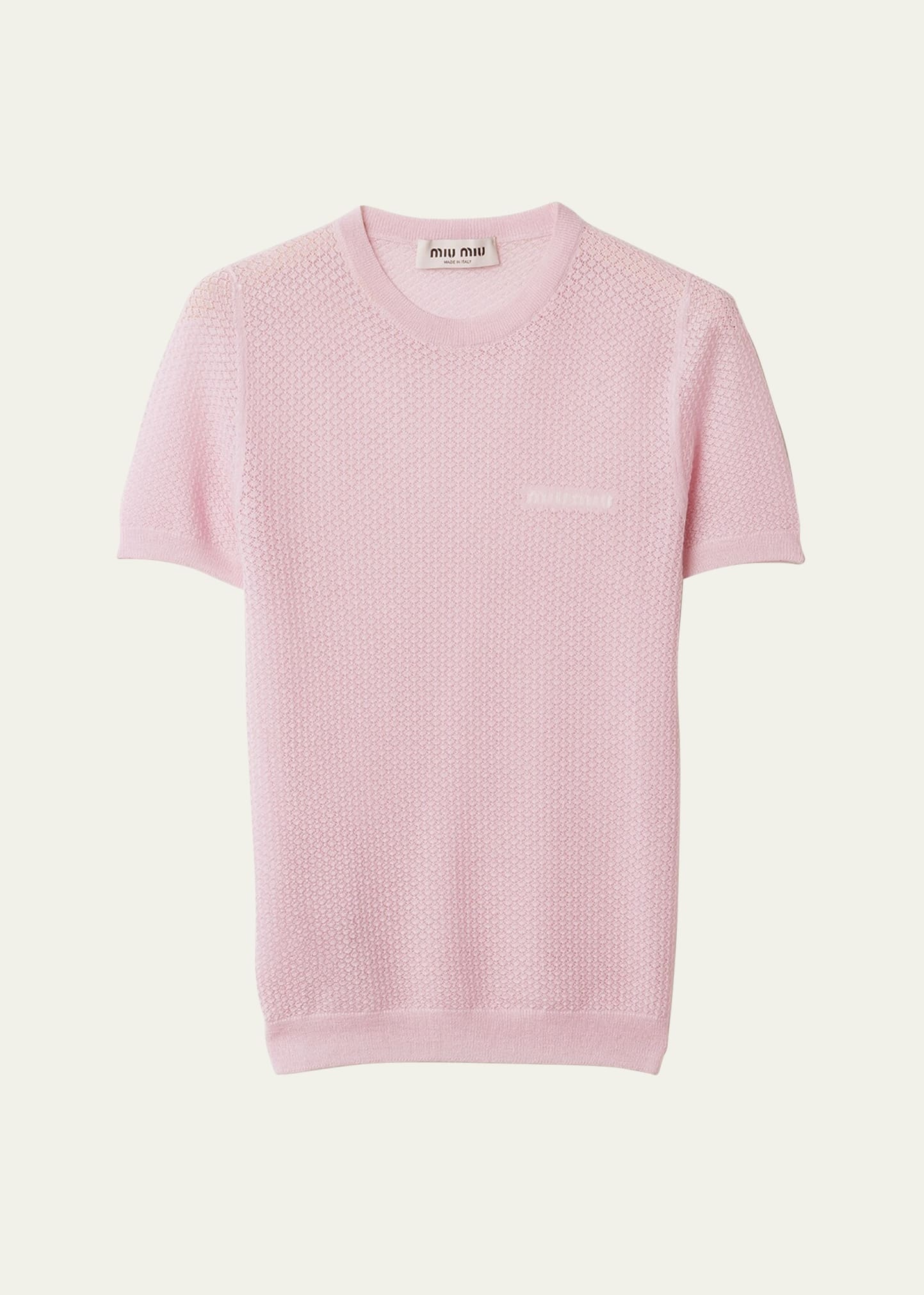 Cashmere Lacy Short-Sleeve Sweater - 1