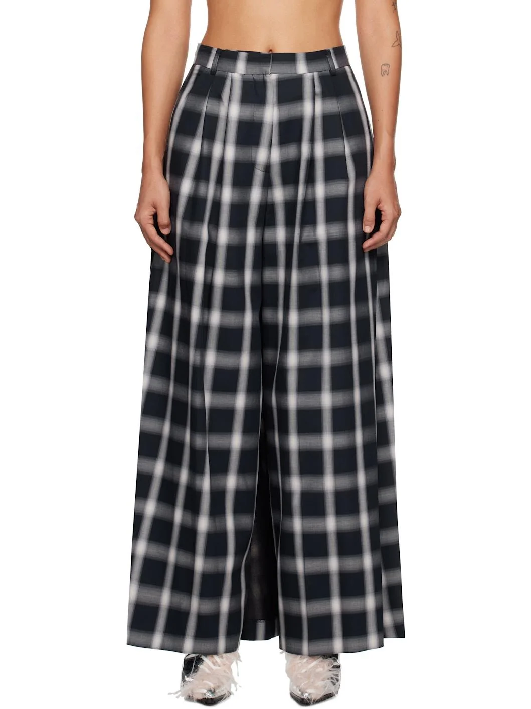 Navy Pleats Front Wide Skort - 1