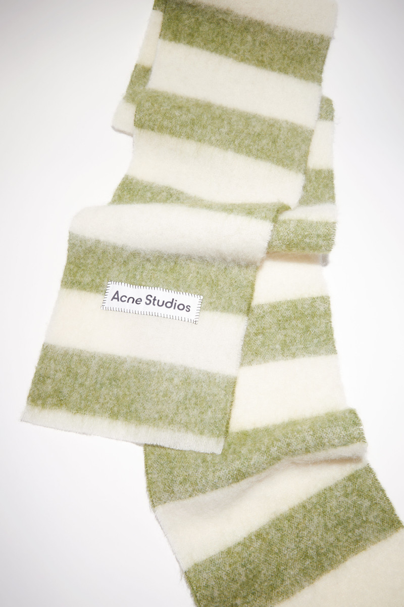 Wool-blend stripe scarf - Olive green/white 4
