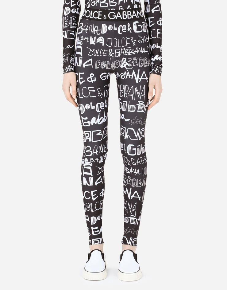 Spandex jersey leggings with DG graffiti print - 1