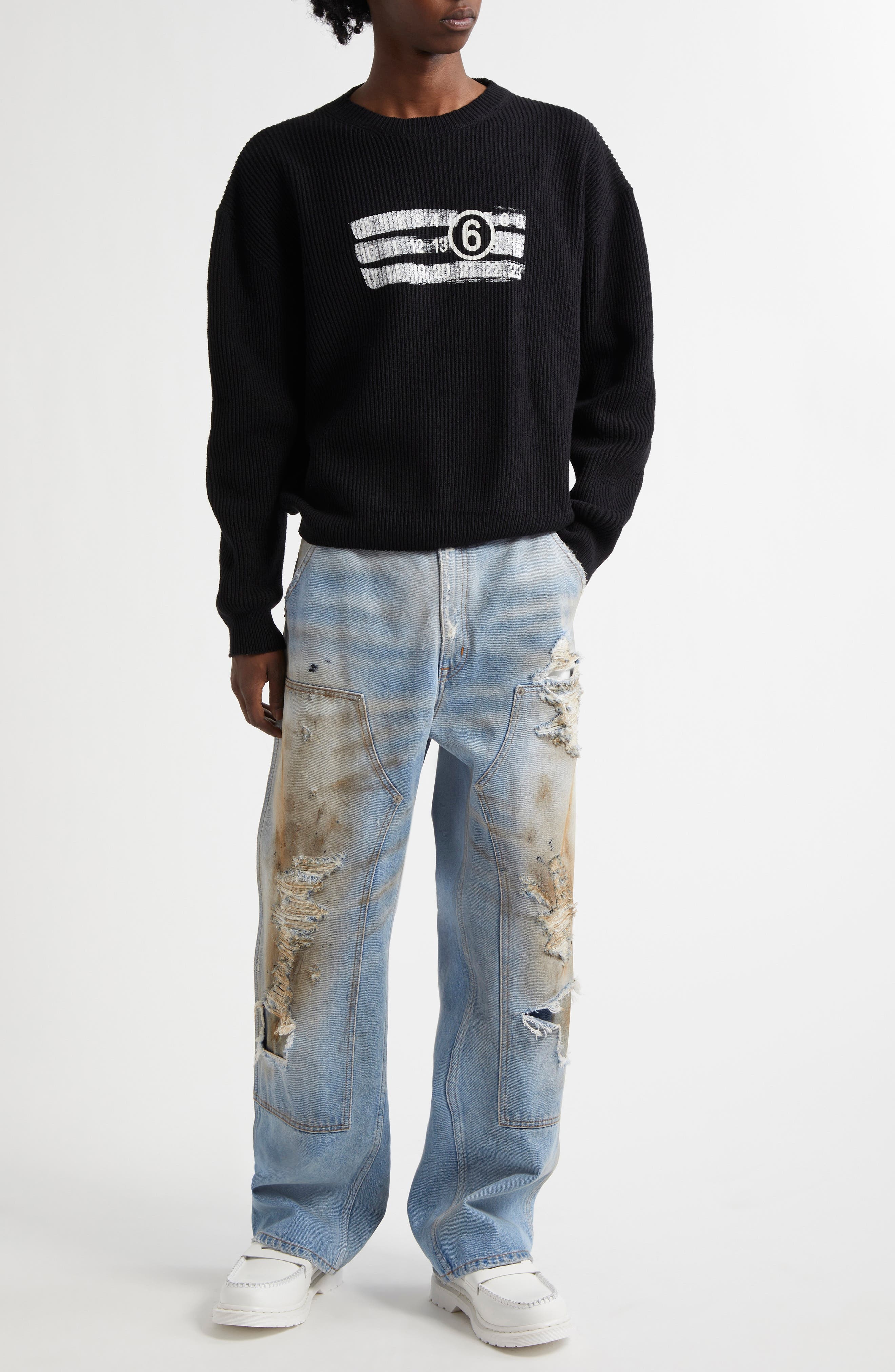 MM6 Maison Margiela Numeric Motif Rib Graphic Sweater in Black at Nordstrom - 2