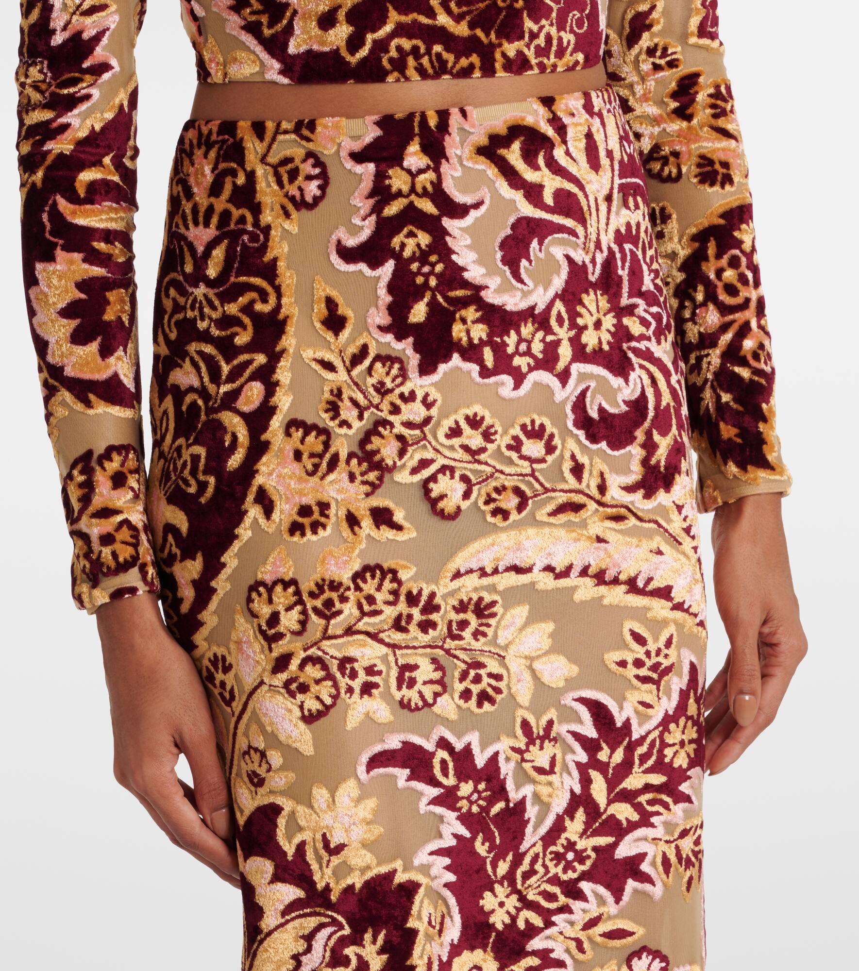 Paisley jacquard velvet midi skirt - 4