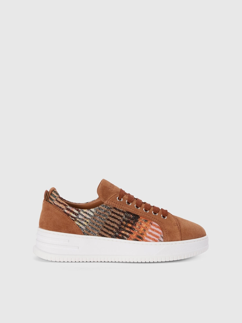 Suede sneakers with lamé fabric insert 1