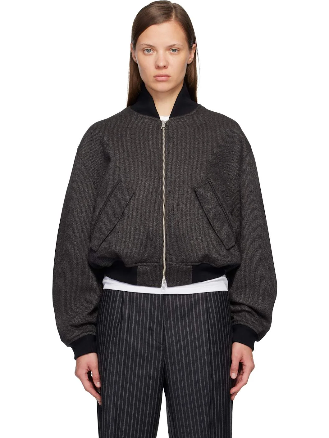 Brown & Gray Blouson Bomber Jacket - 1