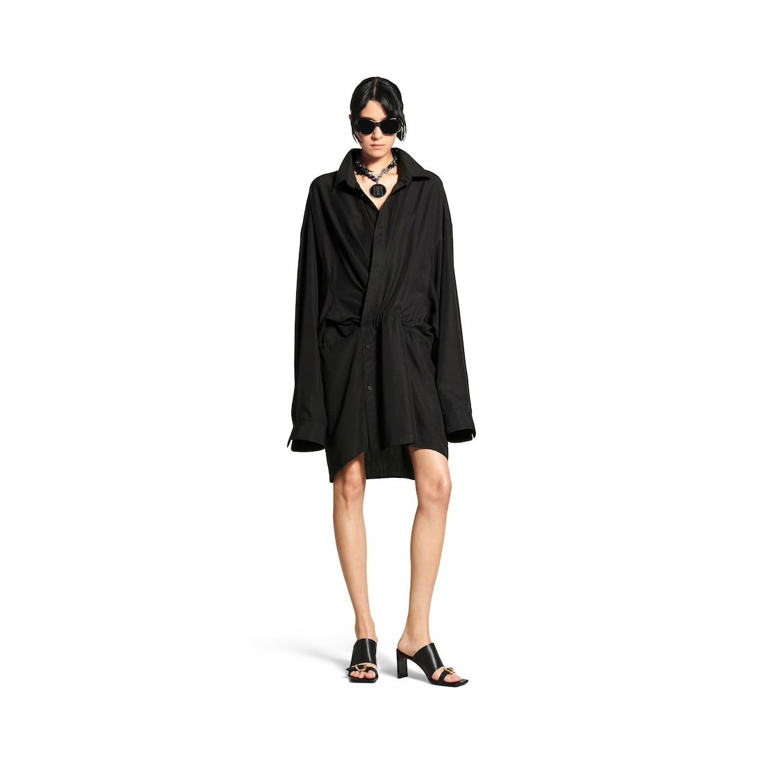 Women's Shirt Mini Dress in Black - 2