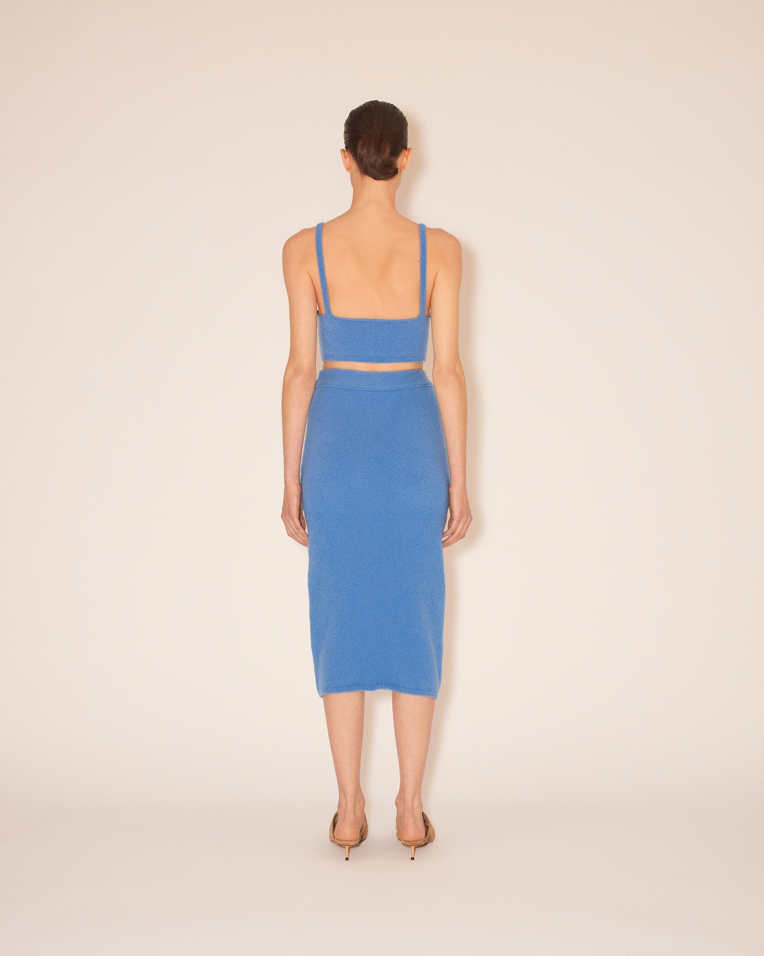 JORNA - Compact boucle knitted midi skirt - Blue - 5