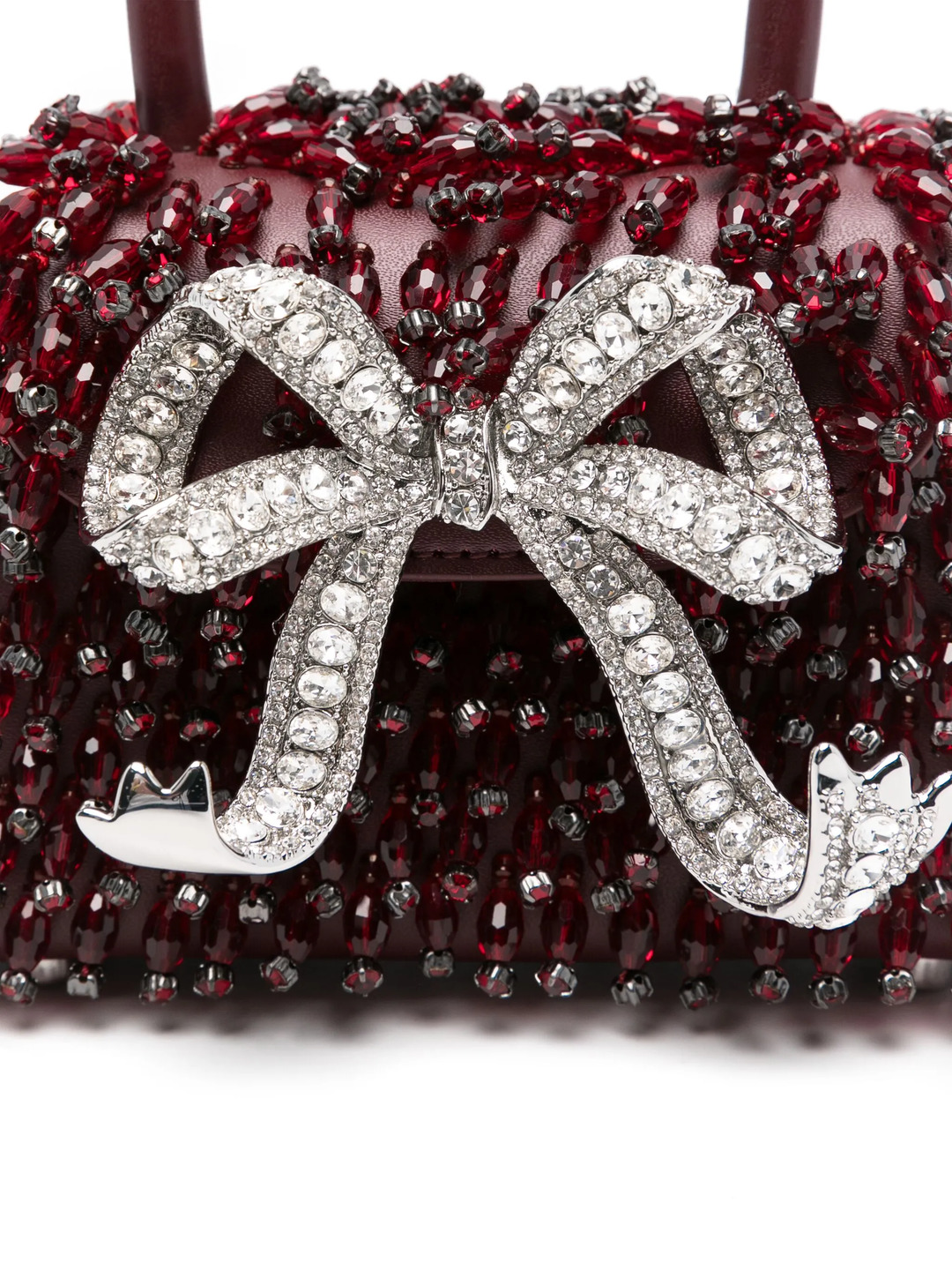 Burgundy Embellished Micro Bow Bag - 4