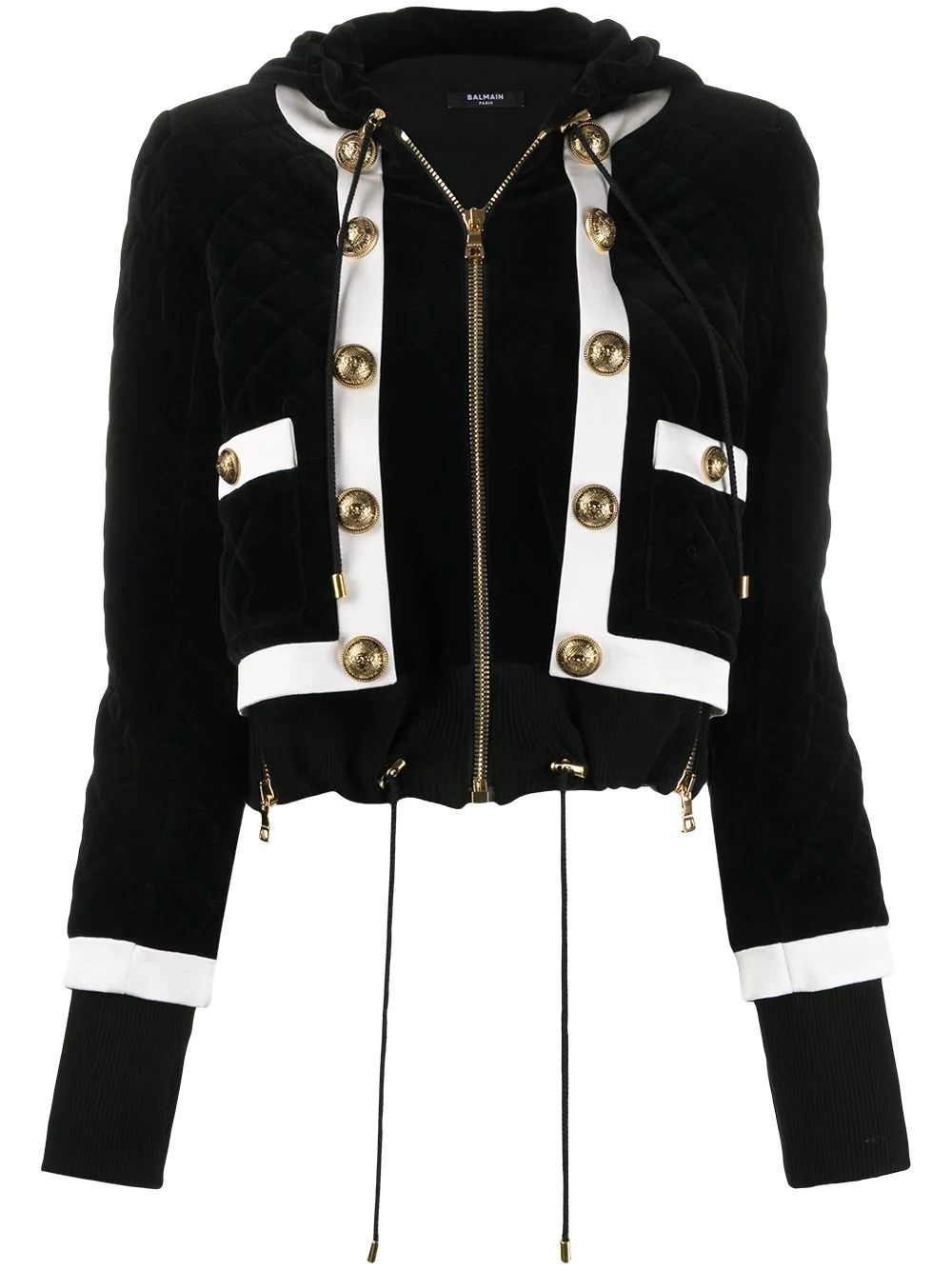 cropped button-embellished hooded jacket - 1