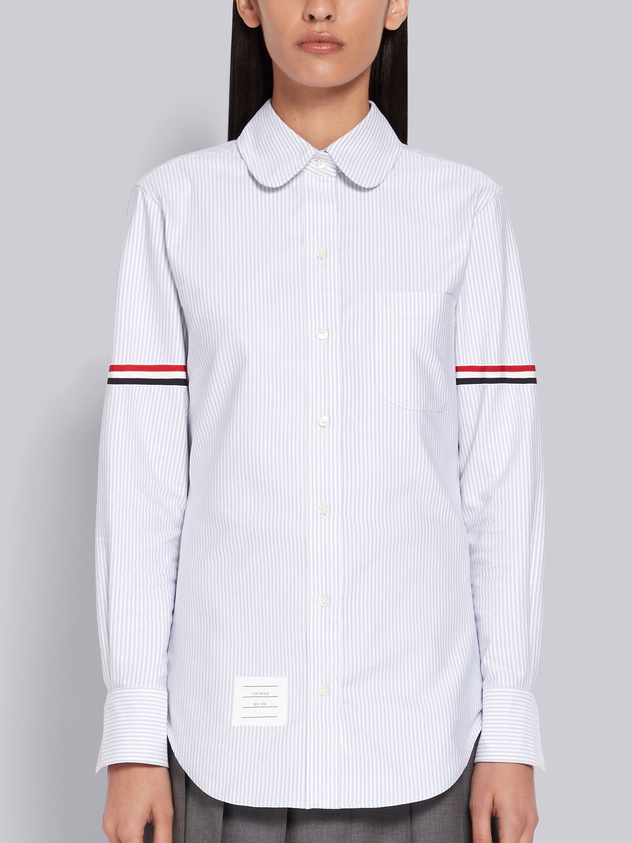 Medium Grey University Stripe Oxford Grosgrain Armband Long Sleeve Shirt - 3