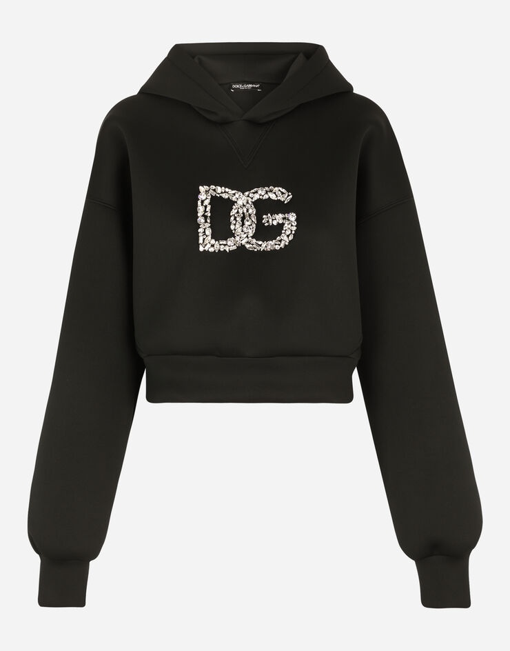 Technical jersey hoodie with crystal-embellished DG logo - 3