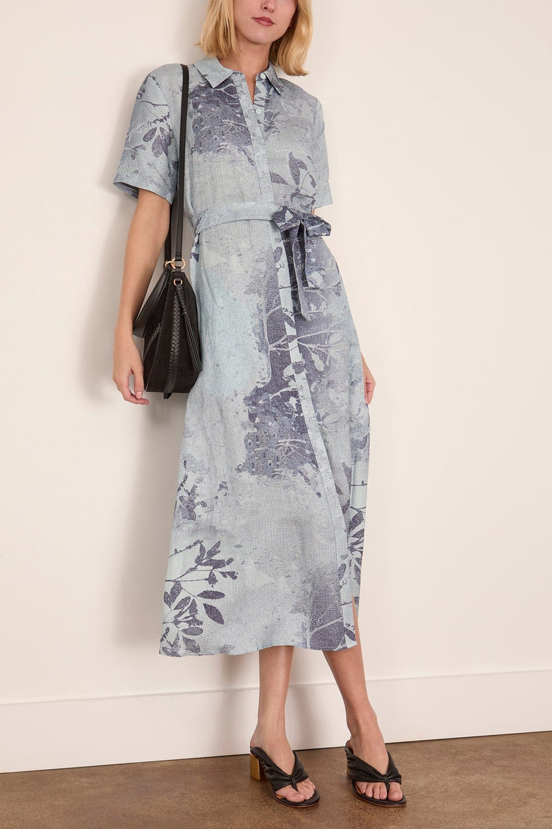 SIMKHAI Audria Short Sleeve Belted Midi Dress in Sky Floral outlook