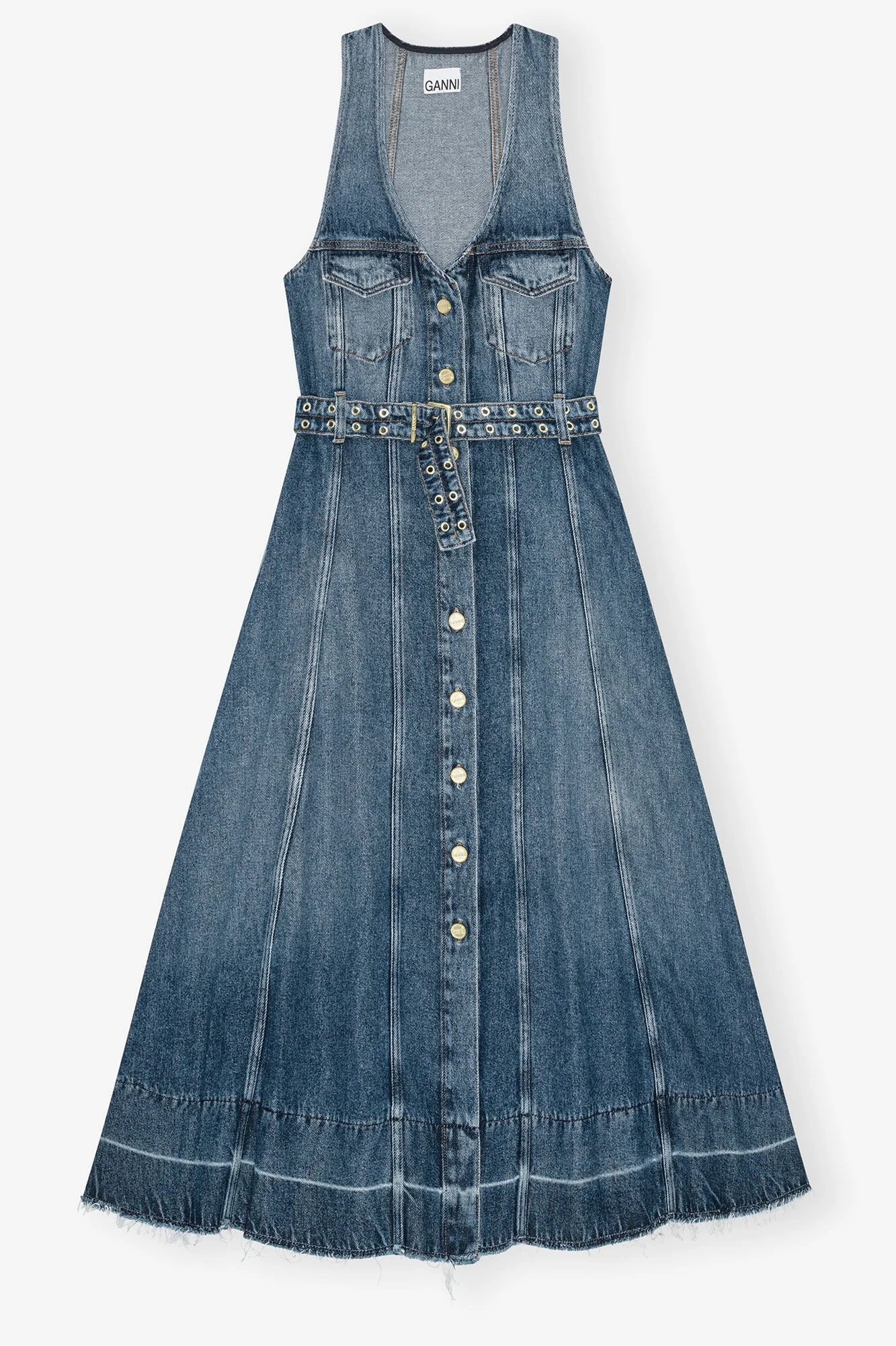 BLUE LIGHT DENIM BELT MIDI DRESS - 1