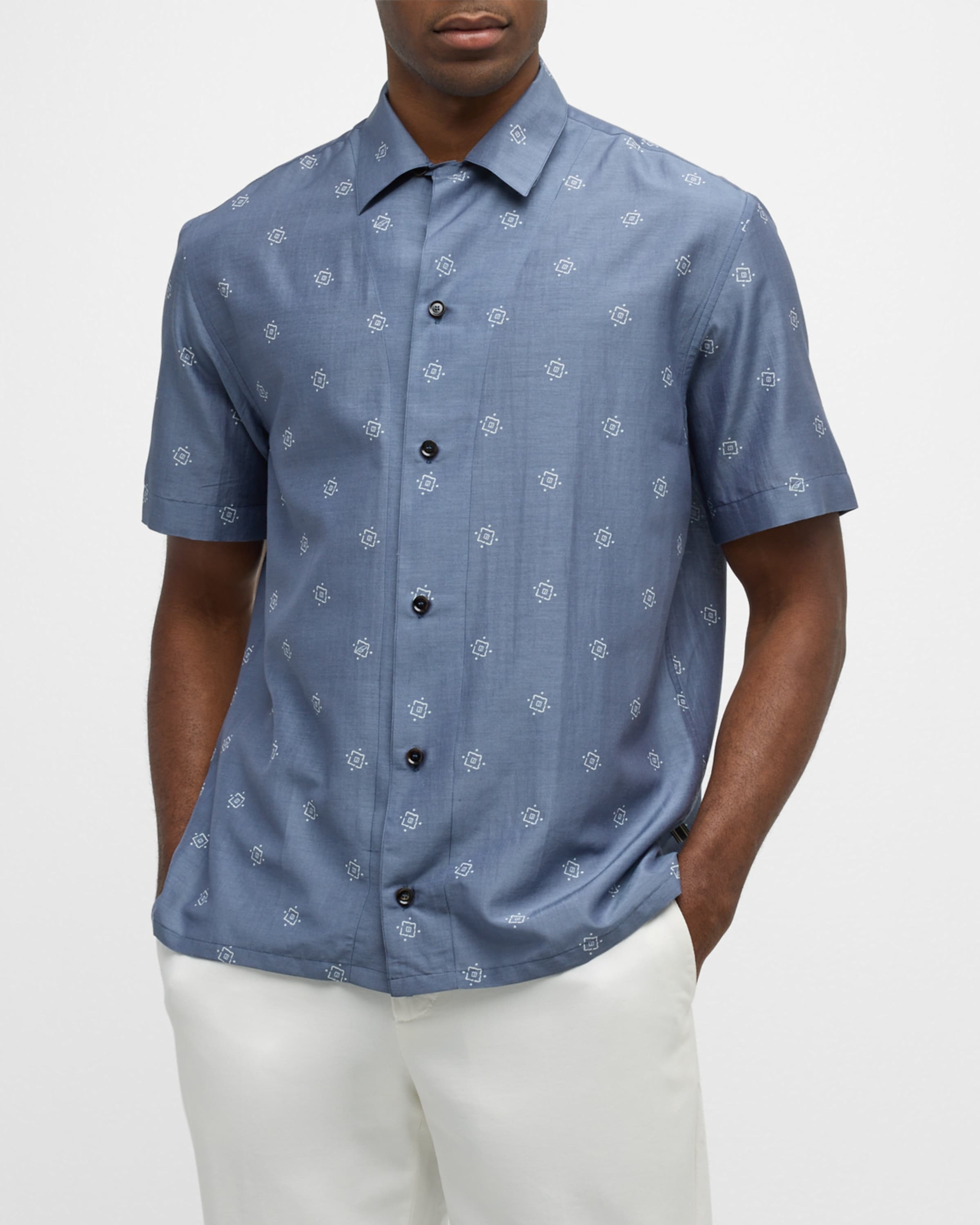 Men's Cotton-Silk Geometric-Print Camp Shirt - 2
