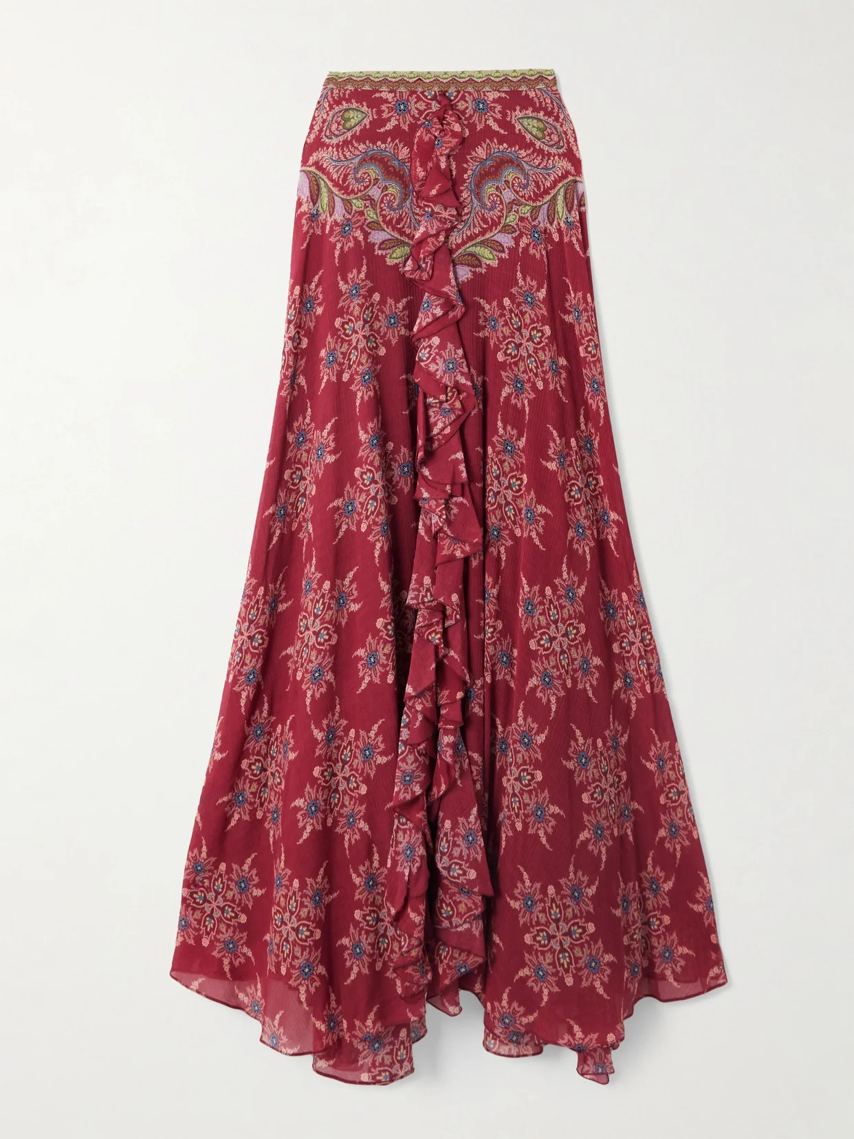 Ruffled Paisley-print Crepon Maxi Skirt - 1