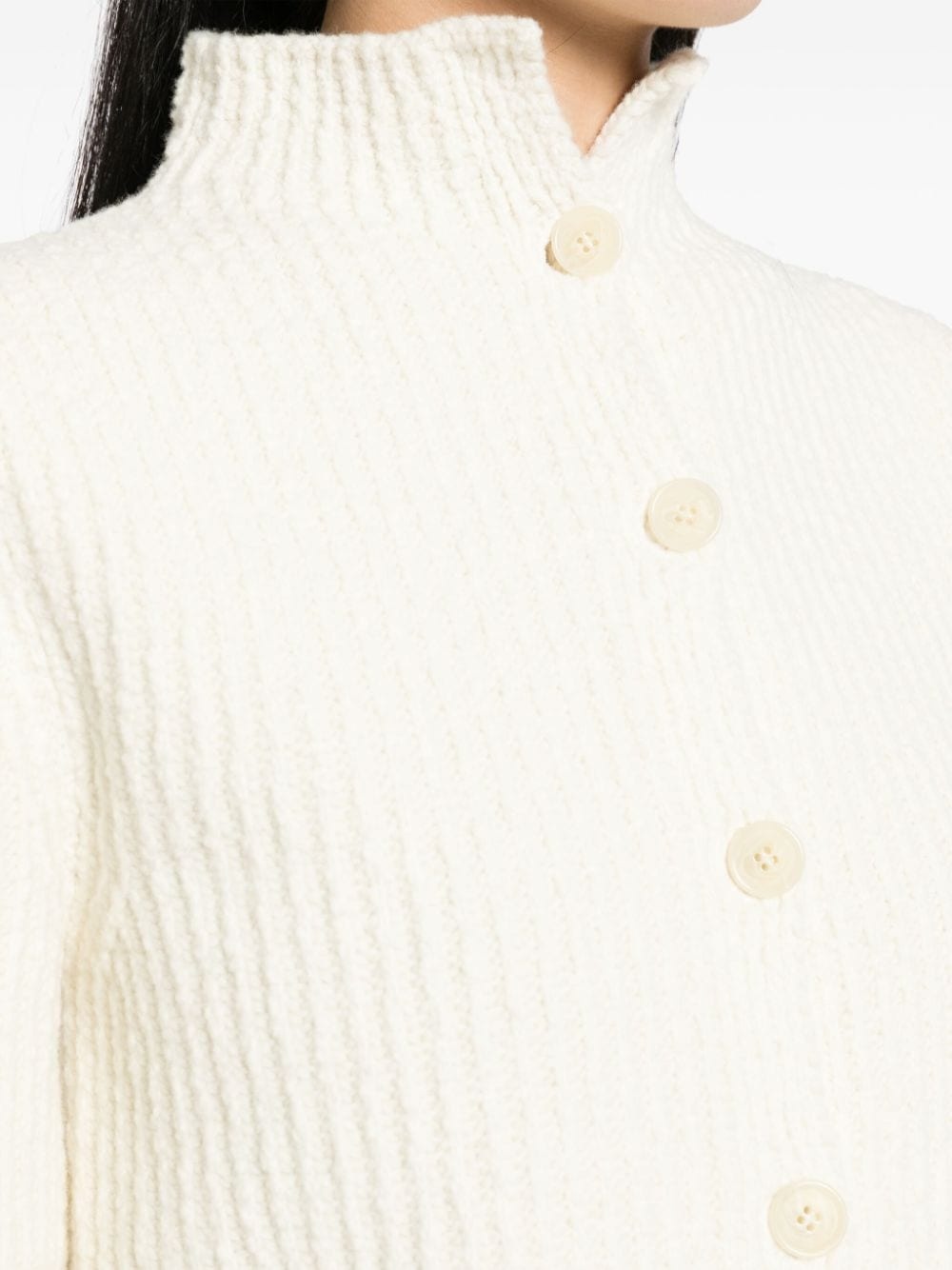 high-neck ribbed-knit cardigan - 5