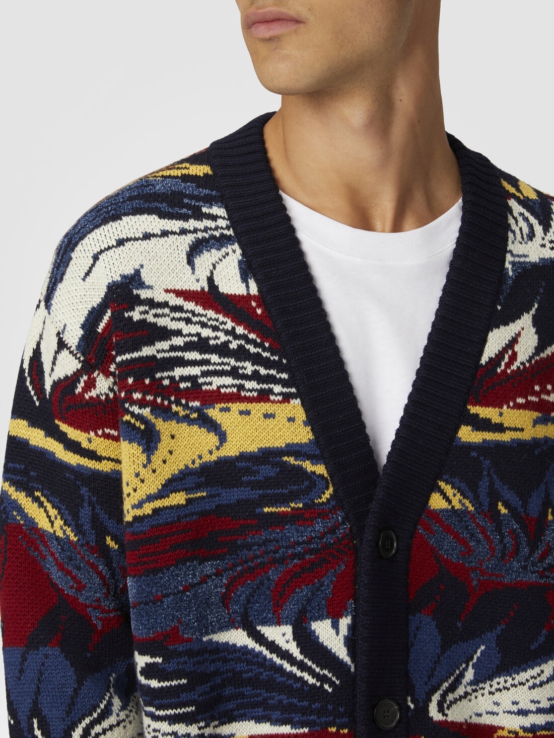 Jacquard wool cardigan with Venetian paper motif - 5