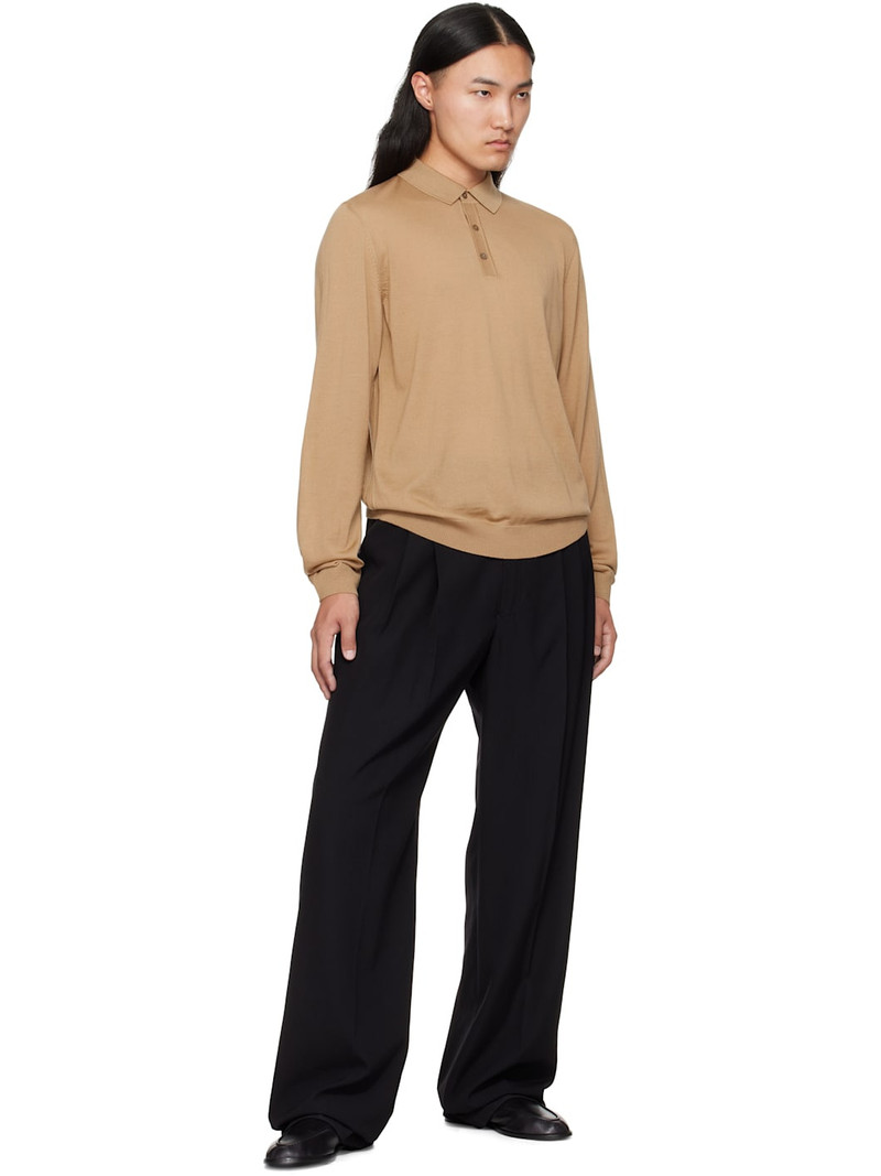 BOSS Tan Long-Sleeved Virgin Wool Polo outlook