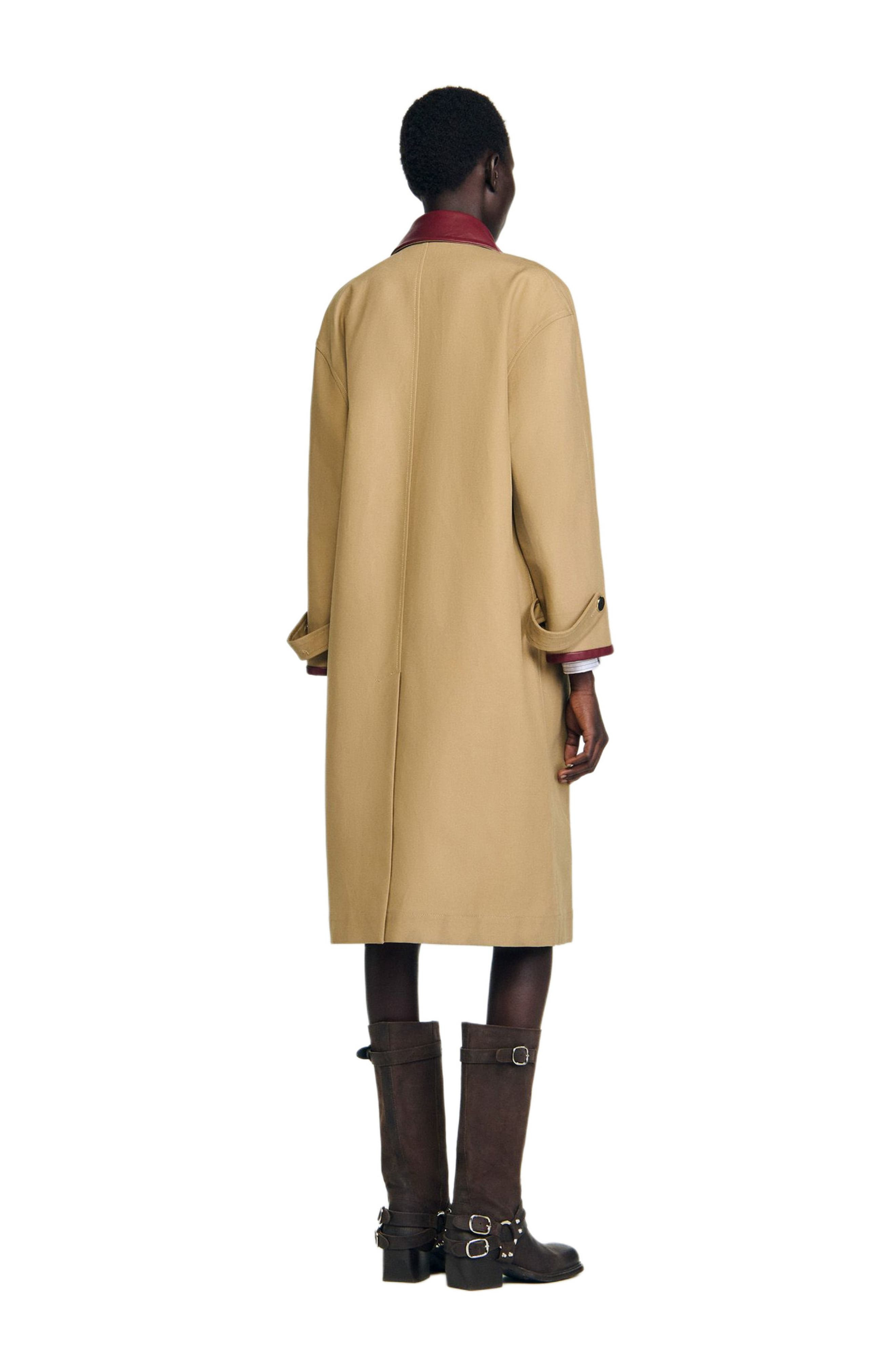 SANDRO Trench coat with leather collar in Beige at Nordstrom - 2