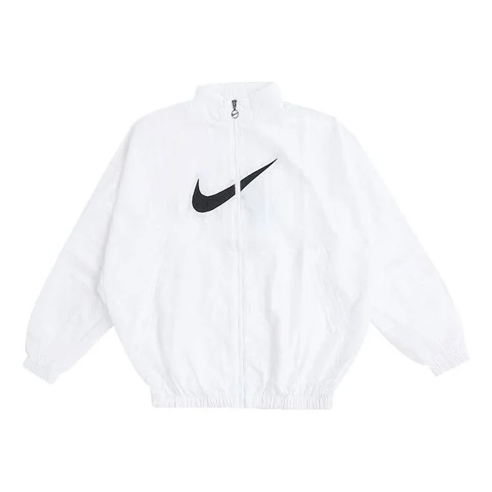 (WMNS) Nike SS22 Sportswear Essential Logo Pattern Wrinkled Woven Loose Stand Collar Jacket White DM - 1