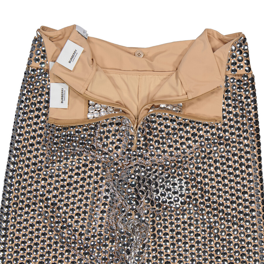 Burberry Ladies Silver Bobbie Sheer Metallic Mesh Leggings - 6