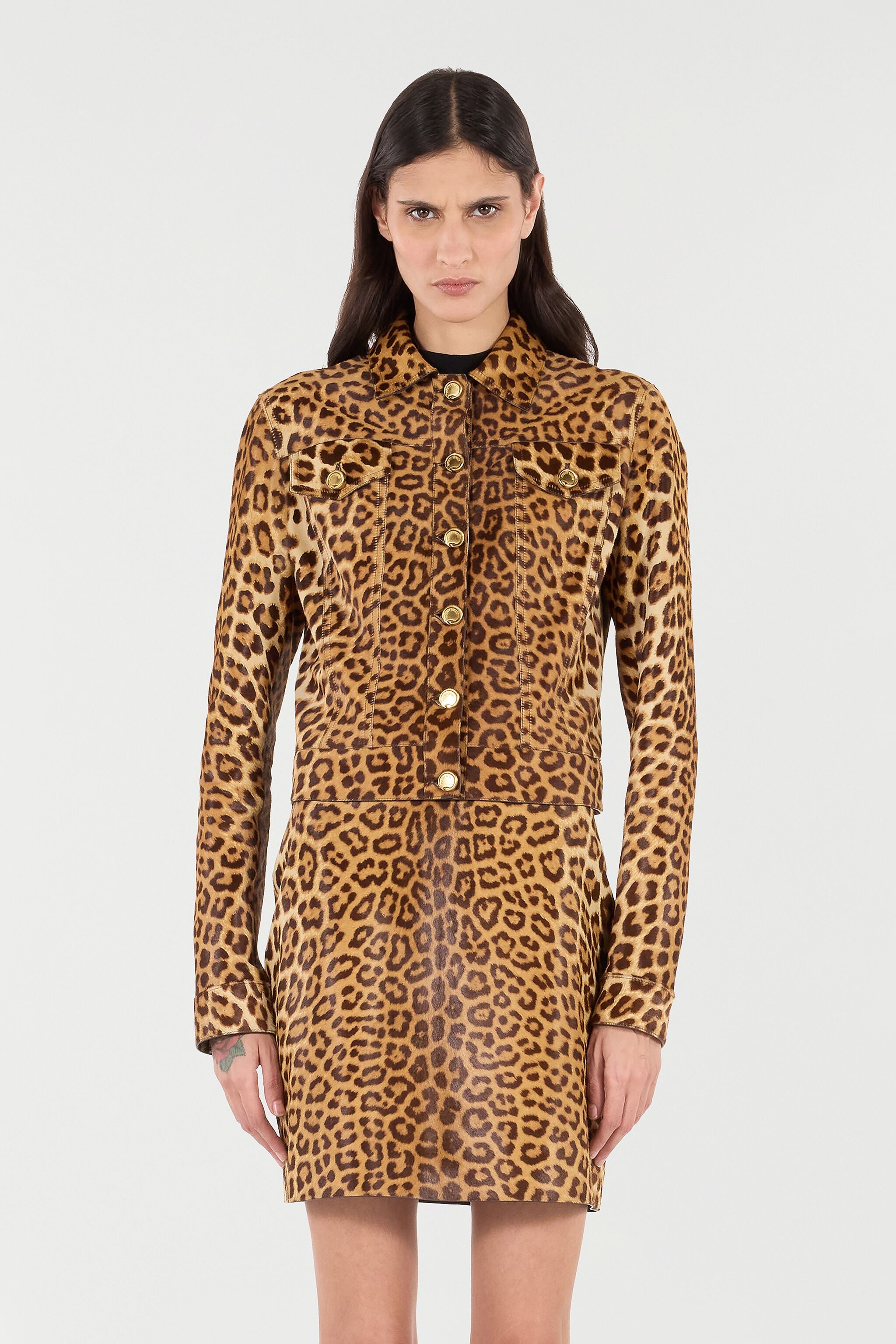 Leather Jacket With Leopard Skin Print - 3