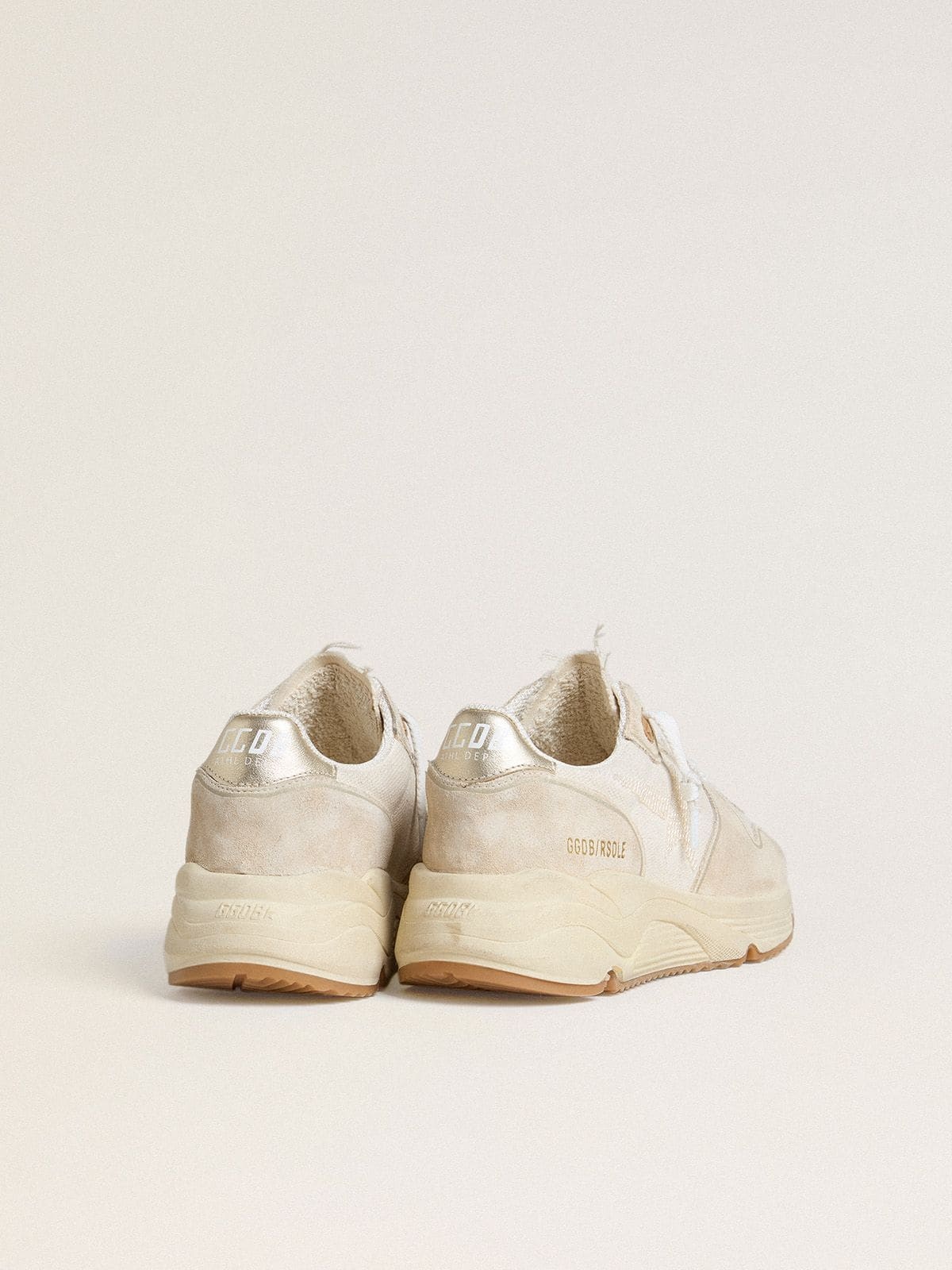 Women's Running Sole in canvas with beige star and platinum metallic leather heel tab - 4