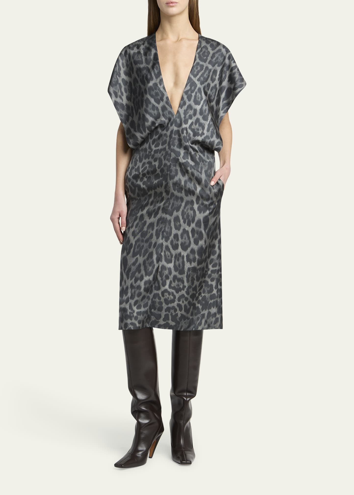 Leopard Print V-Neck Silk Dress - 2
