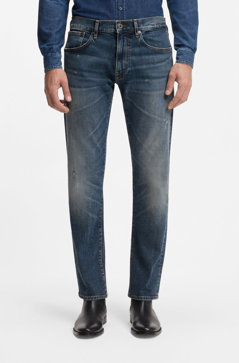 BECKHAM X BOSS SLIM-FIT JEANS IN BLUE STRETCH DENIM 2