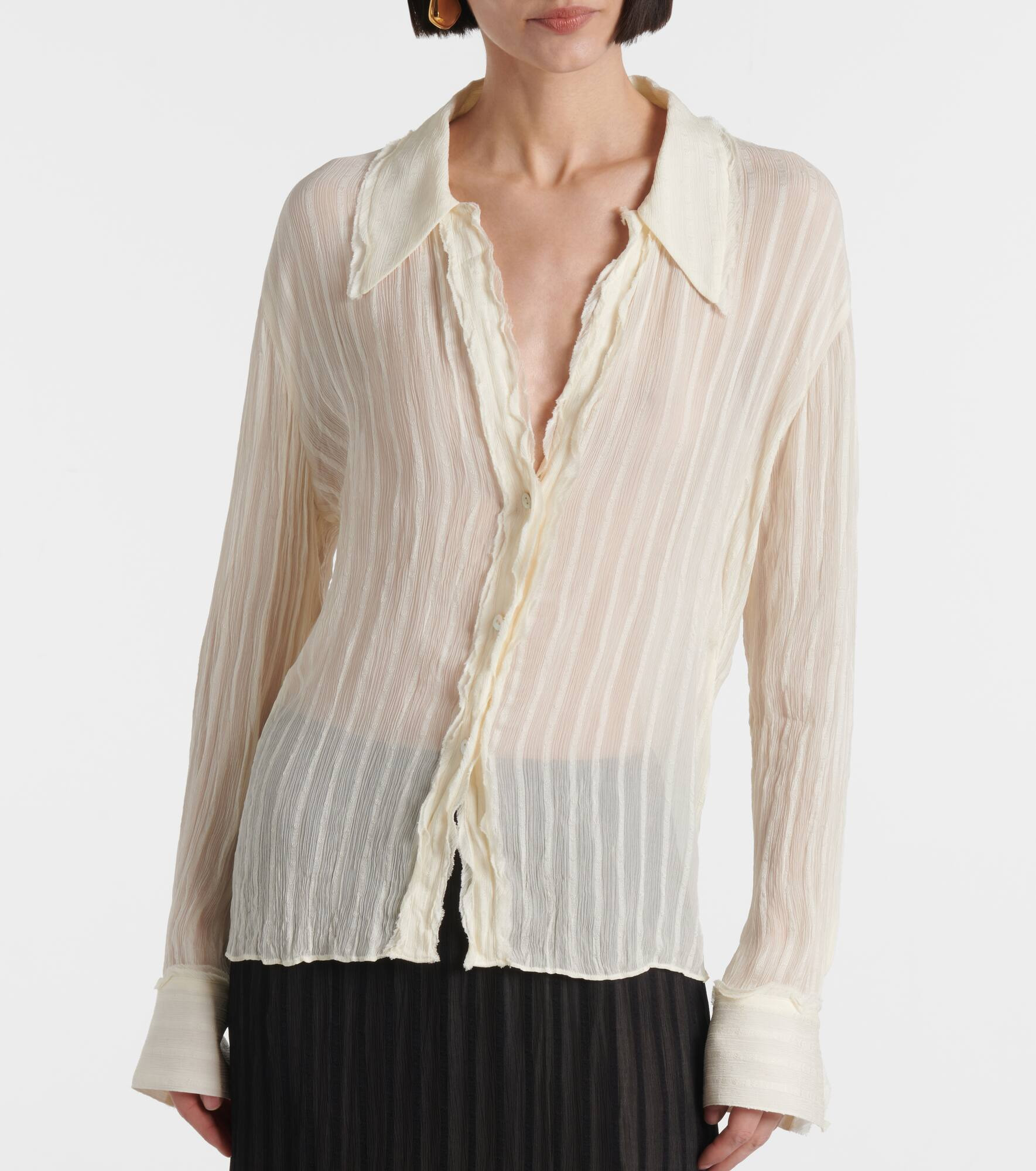 Ruffled striped semi-sheer shirt - 6