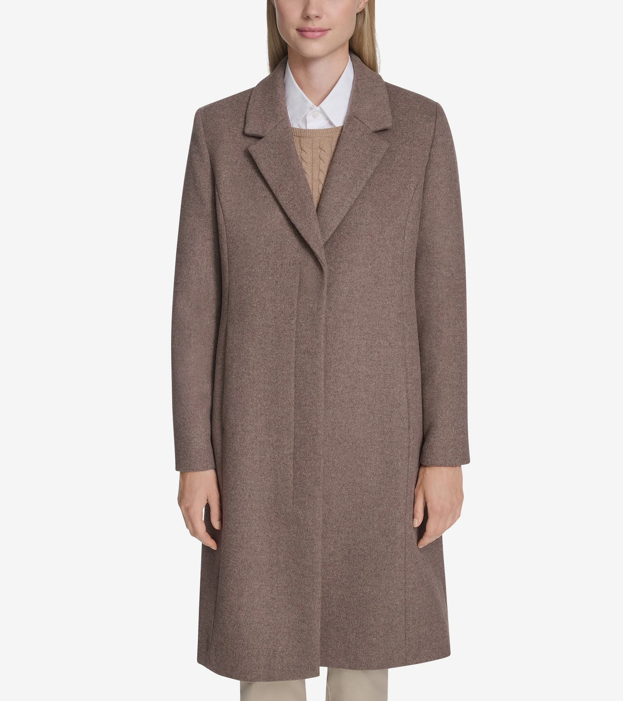 Women's Knotch Lapel Wool Coat - 1