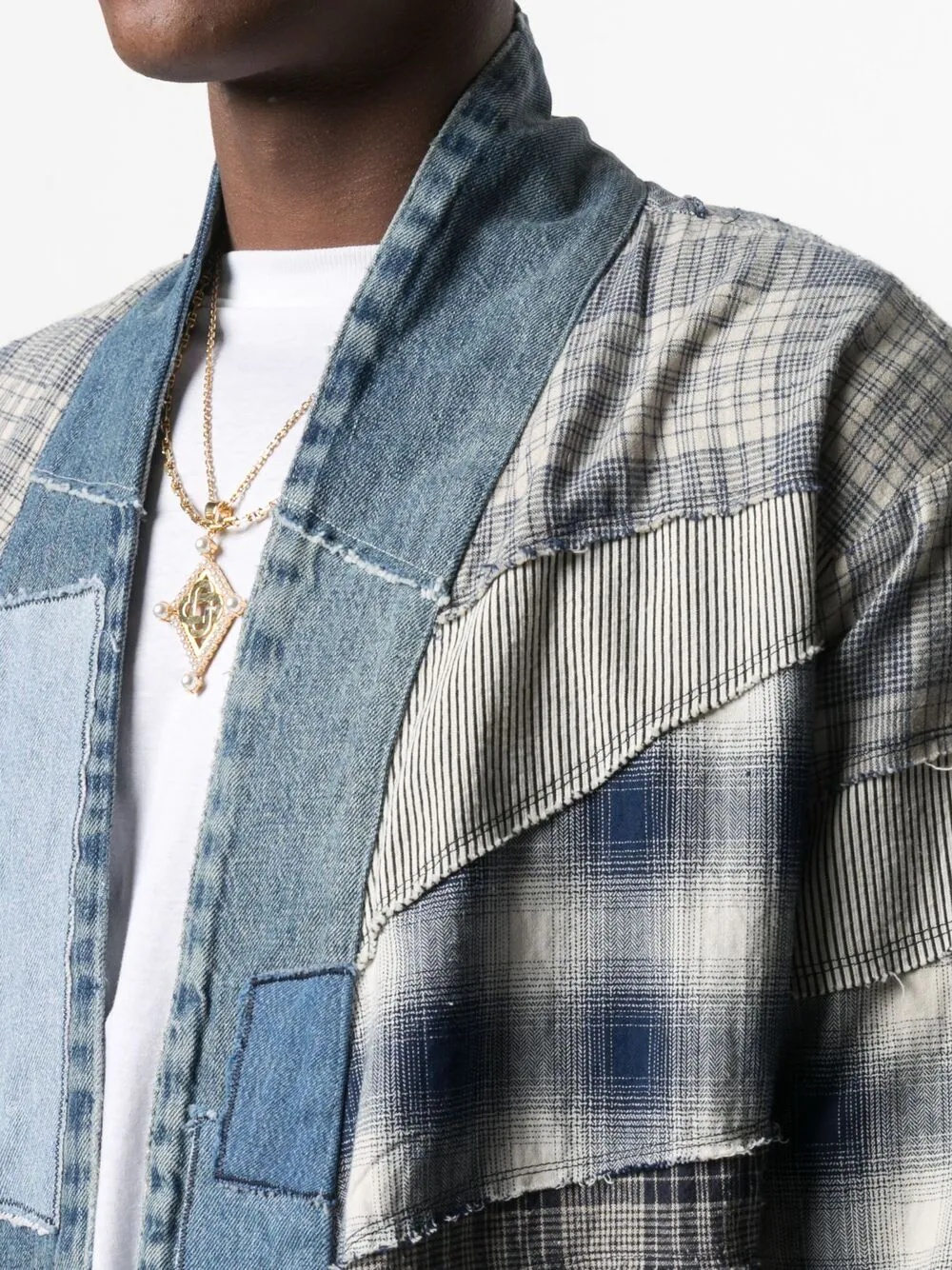 patchwork checked cotton-flannel shirt - 6