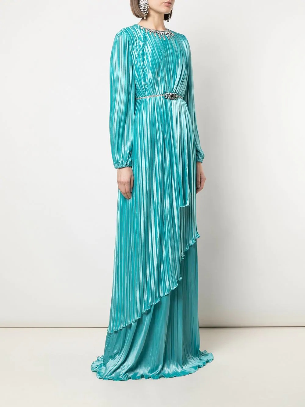 crystal-embellished draped pleated dress - 3