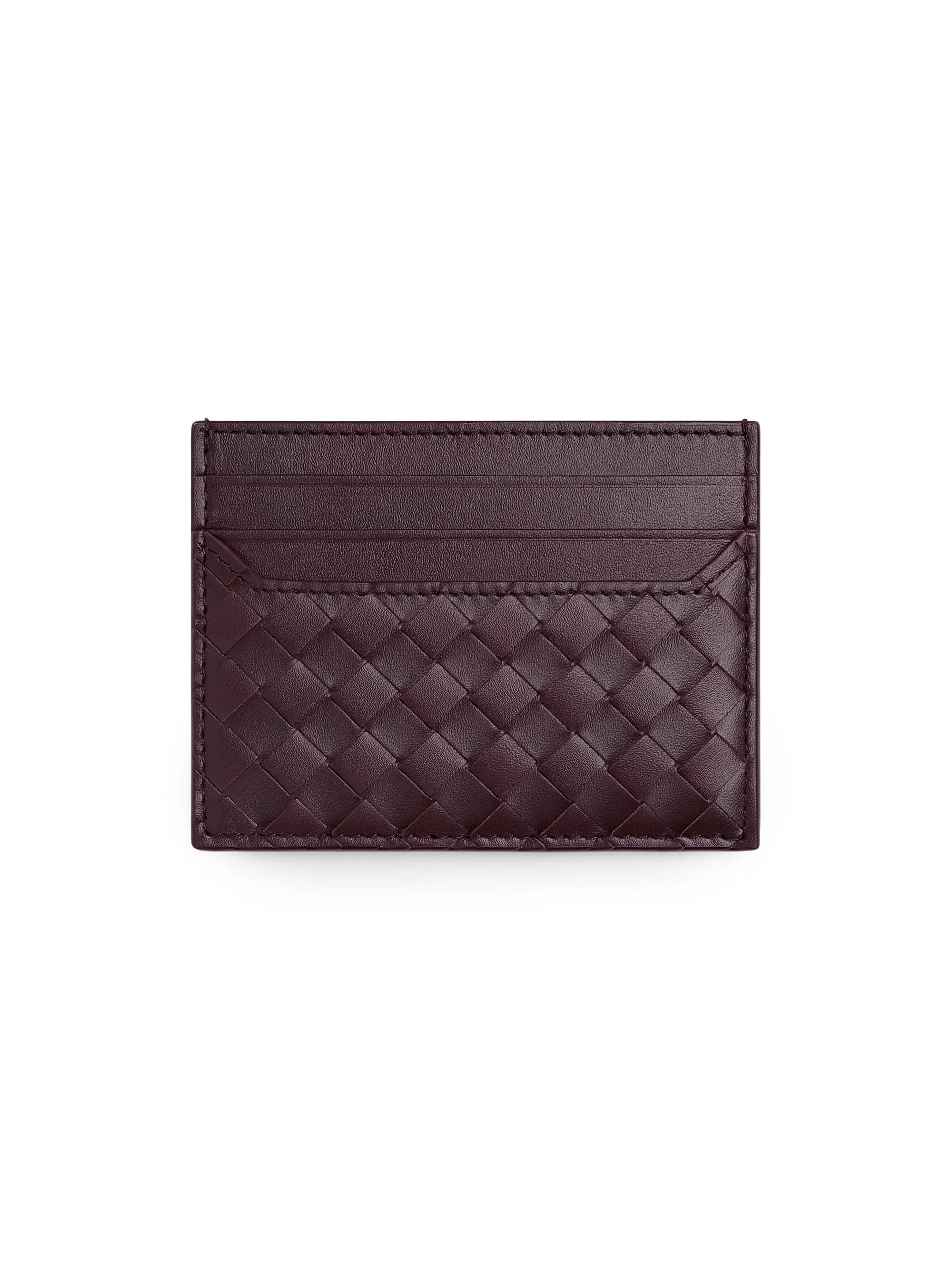 Men's Intrecciato Piccolo Leather Card Case - Dark Barolo Silver - 1